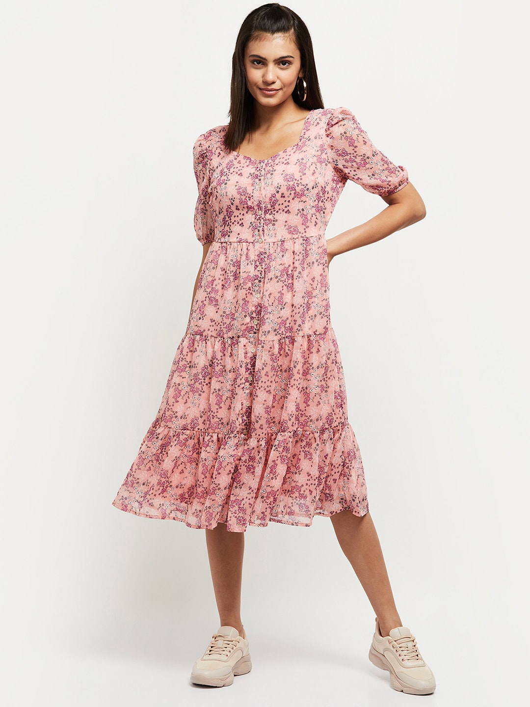 max Women Pink Floral A-Line Dress Price in India