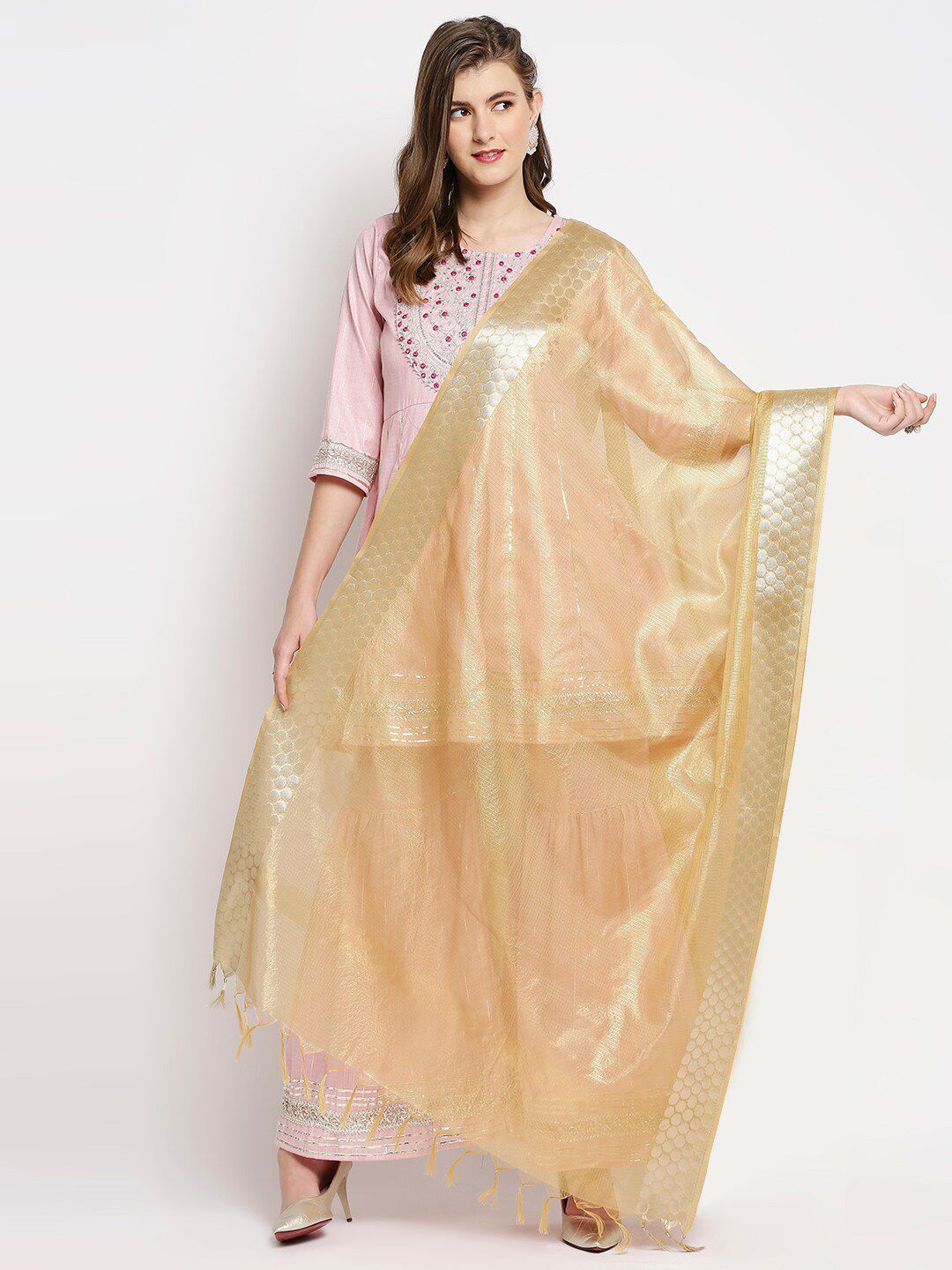 Dupatta Bazaar Gold Silk Banarasi Dupatta Price in India