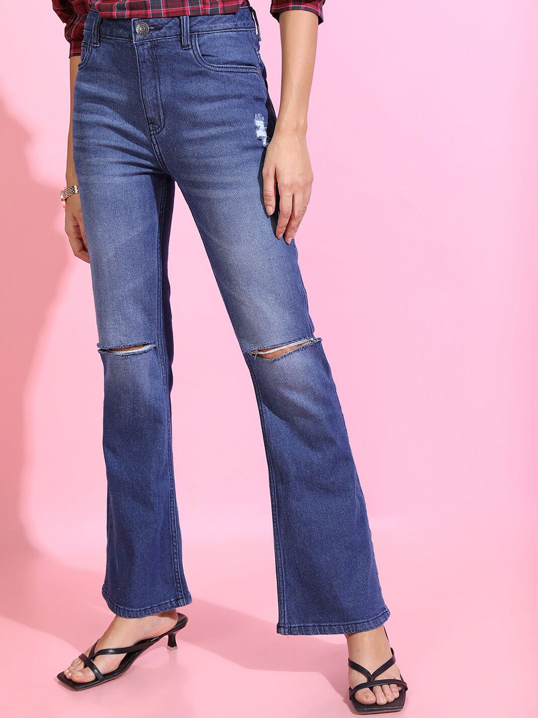 Tokyo Talkies Women Blue Bootcut Fit Cropped Jeans Price in India