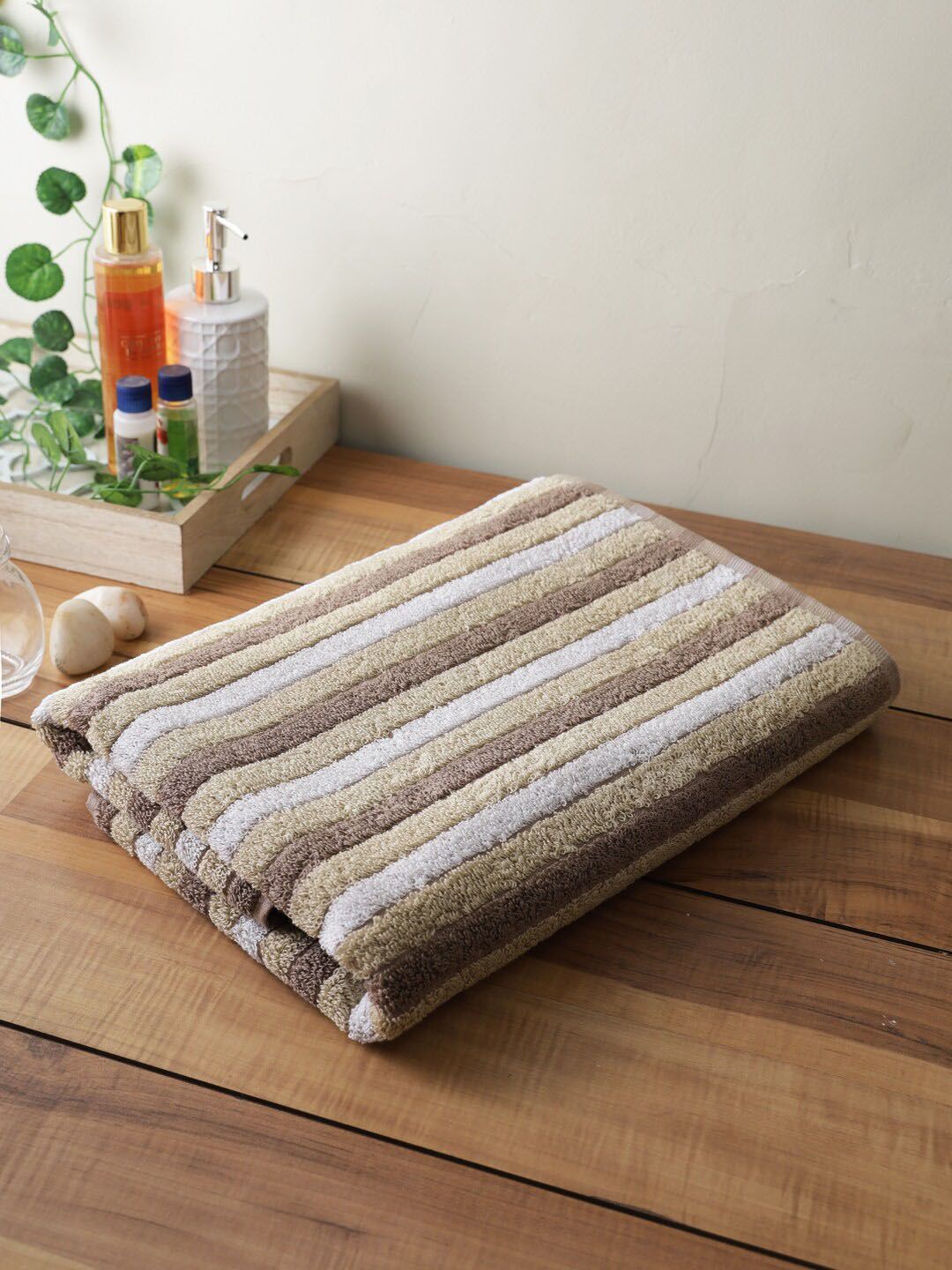 Softweave Brown Striped 450 GSM Cotton Bath Towels Price in India