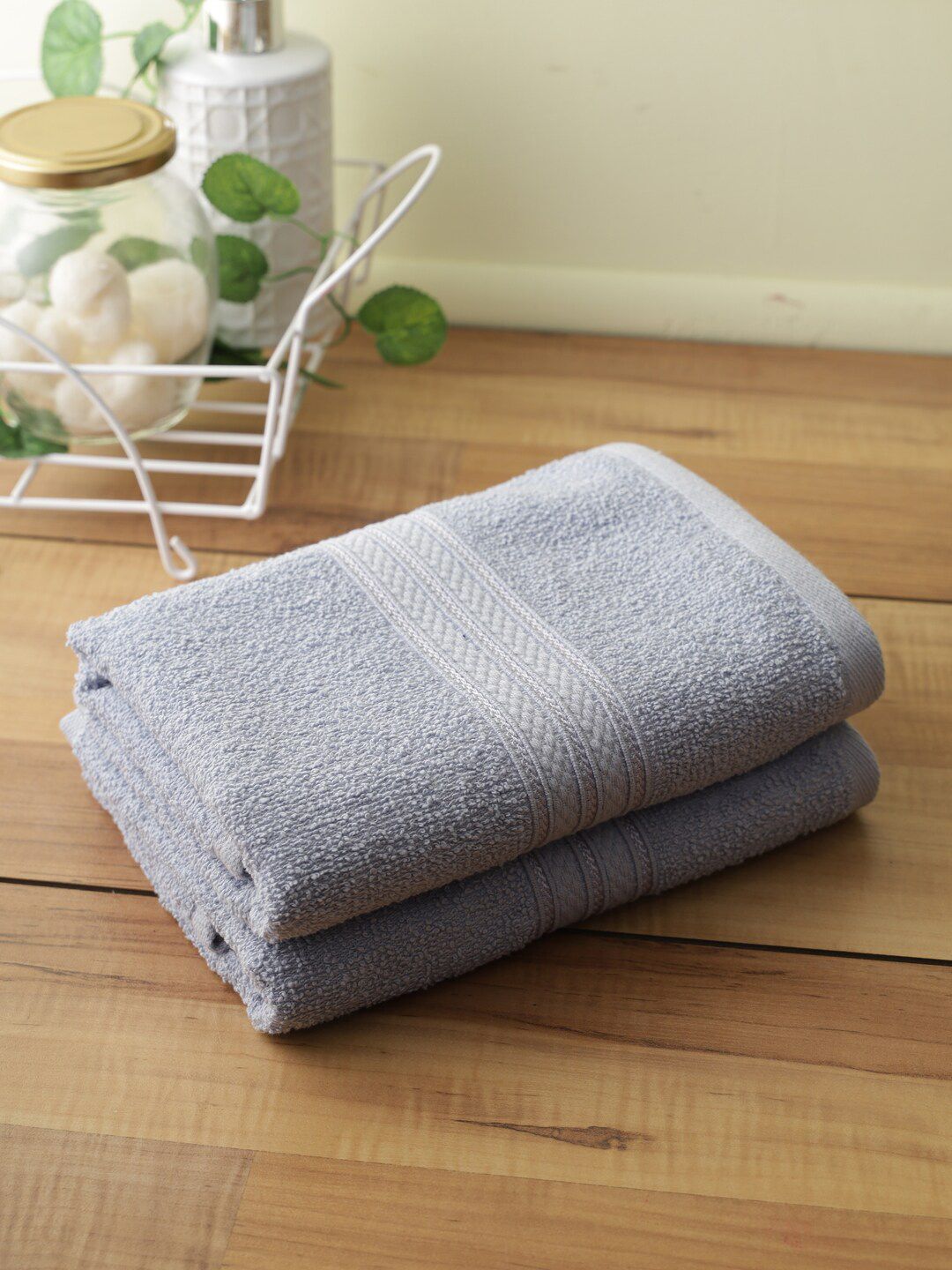 Softweave Unisex Set of 2 Blue Solid 400 GSM Cotton Hand Towels Price in India