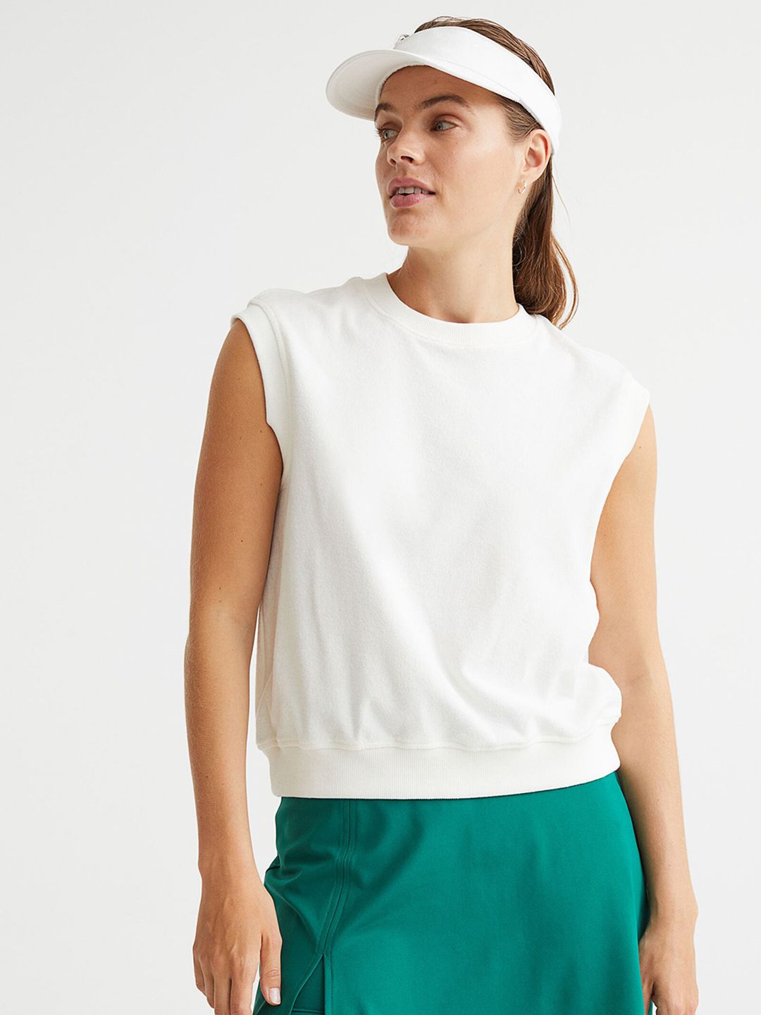 H&M Women White Solid Sports Sweater Vest Price in India