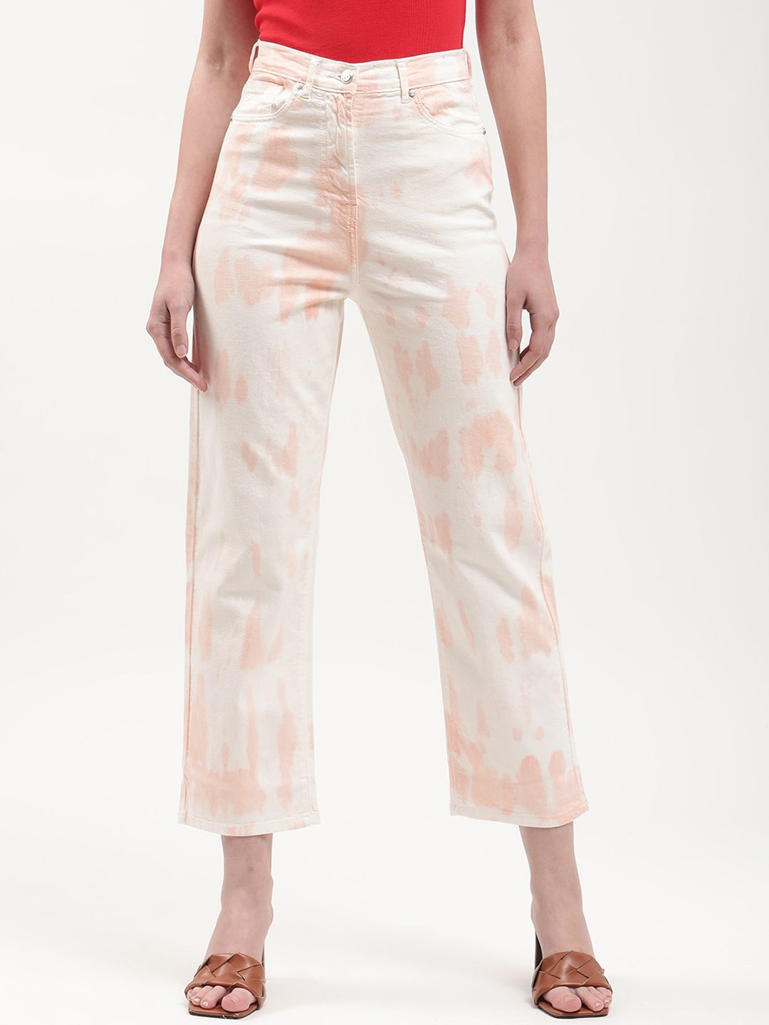 ELLE Women Peach-Coloured Dyed Stretchable Jeans Price in India