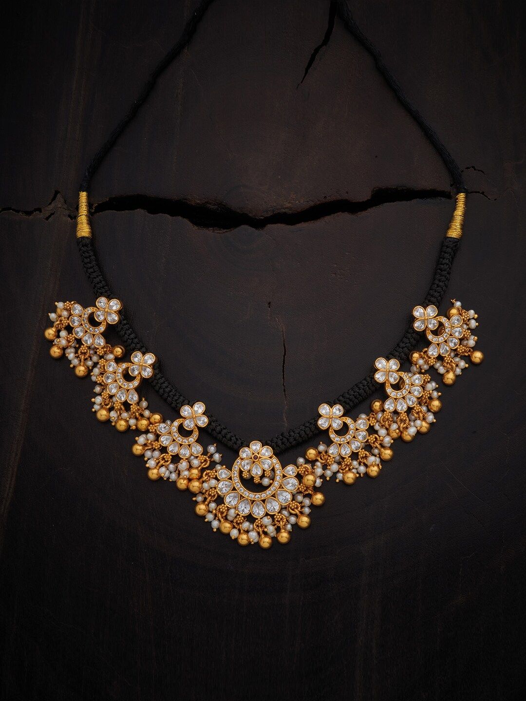 Kushal's Fashion Jewellery Gold-Toned & White Silver Gold-Plated Temple Necklace Price in India