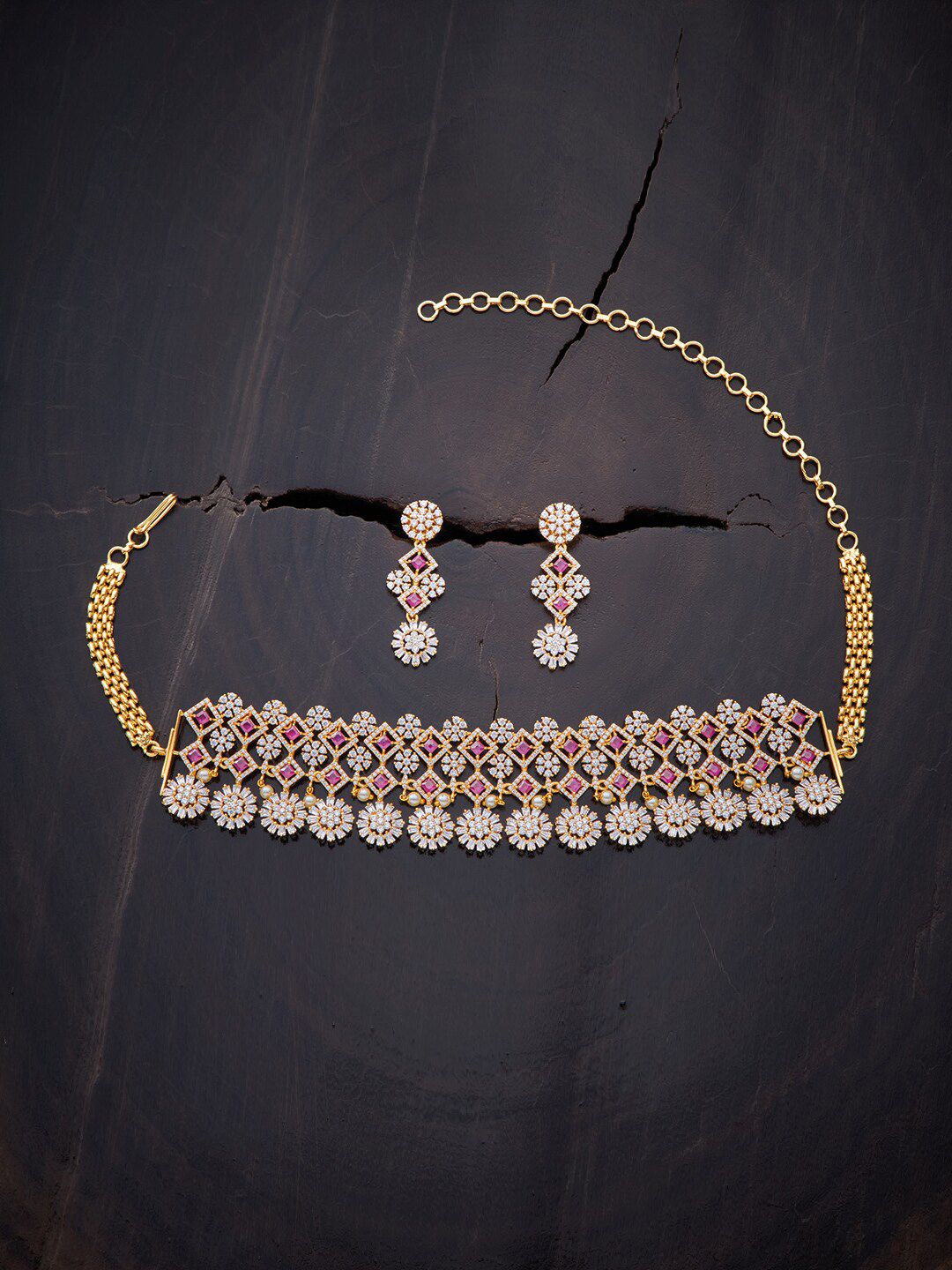 Kushal's Fashion Jewellery Red Gold-Plated & Cubic Zirconia Choker Necklace Price in India