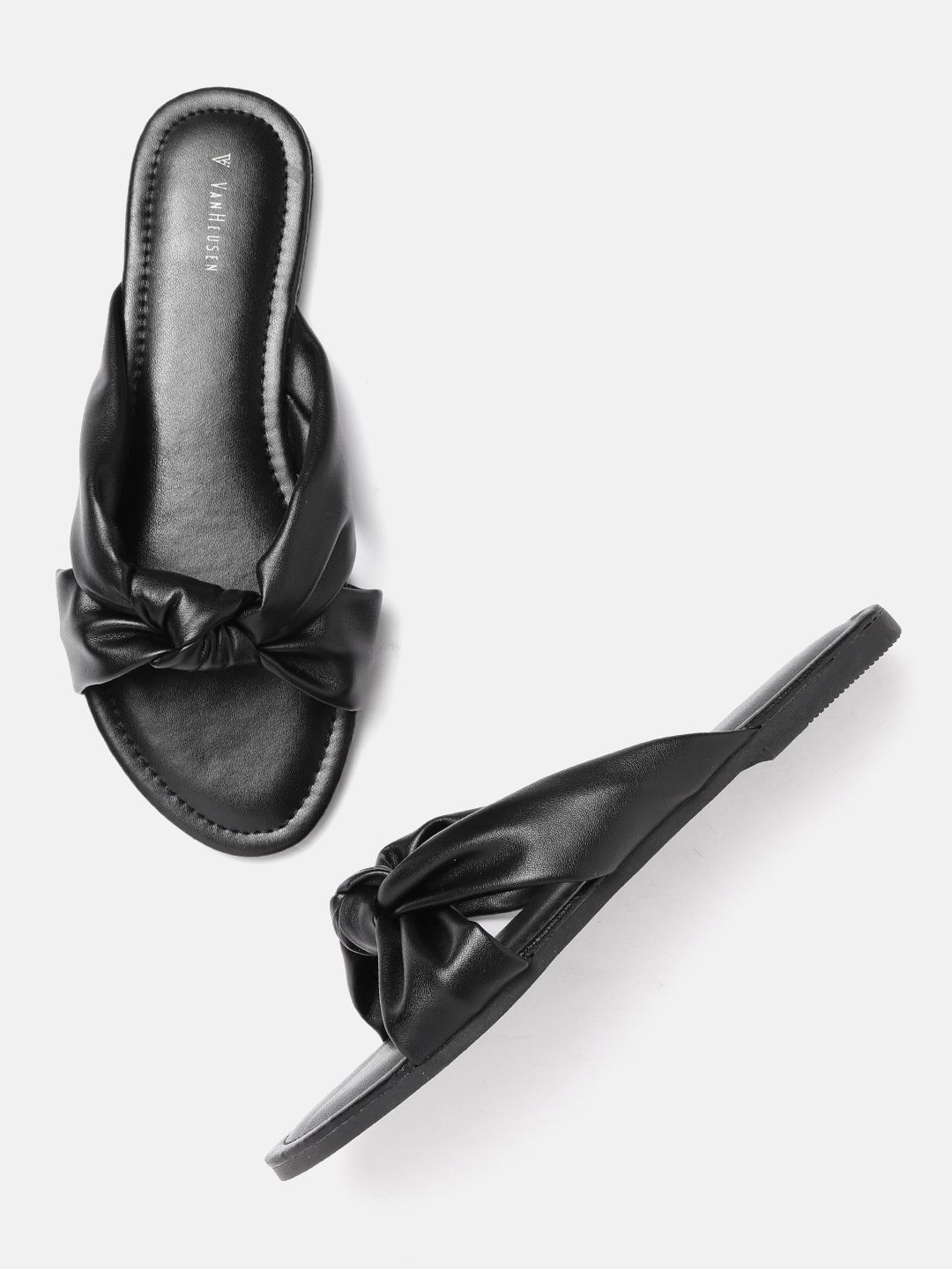 Van Heusen Woman Black Solid Knot Detail Open Toe Flats Price in India