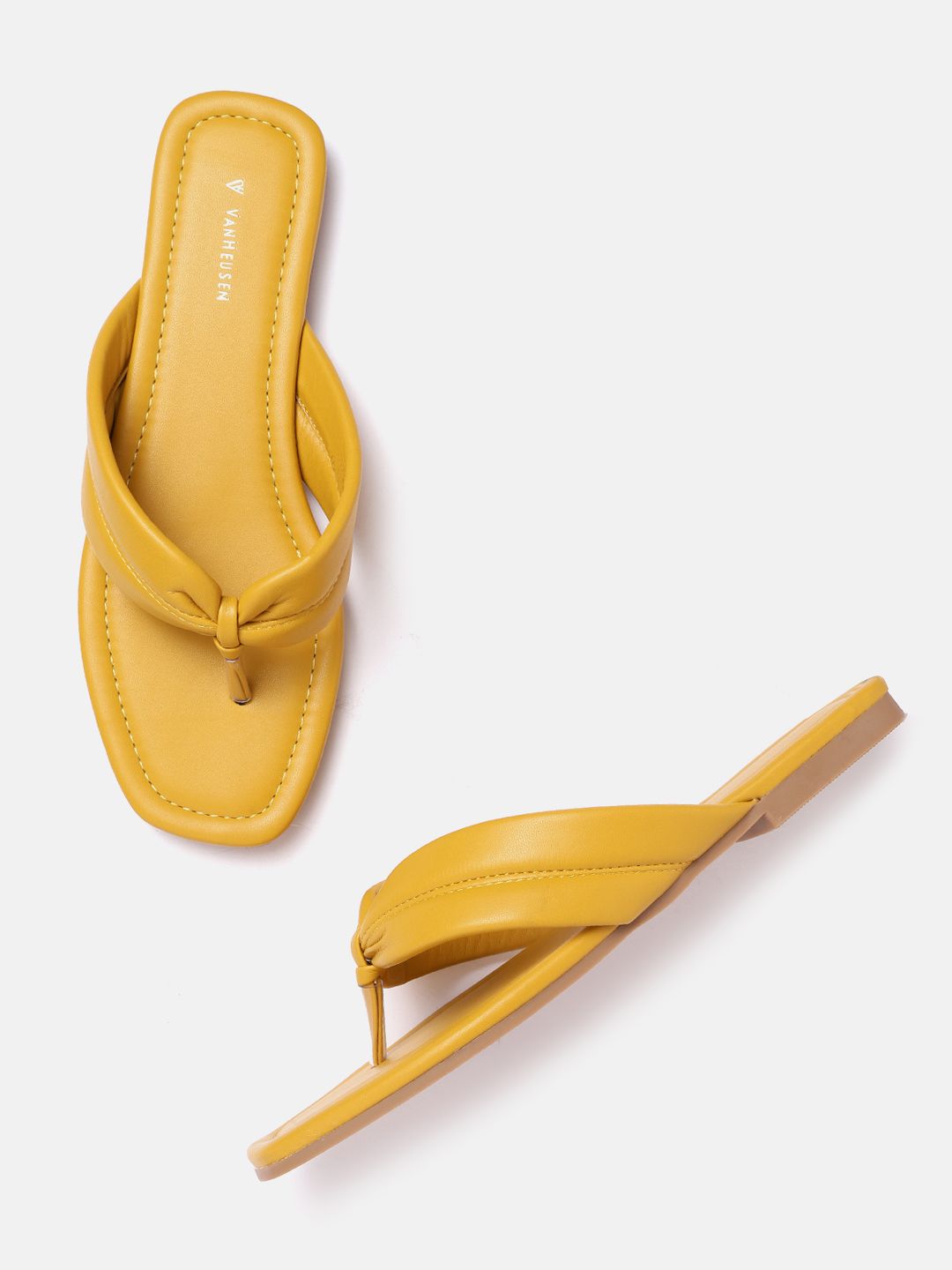 Van Heusen Woman Mustard Yellow Solid Knot Detail Open Toe Flats Price in India