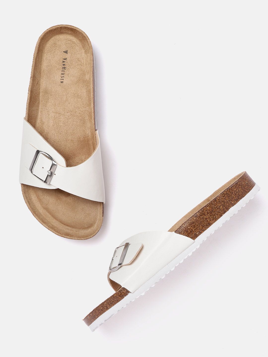 Van Heusen Woman White Solid Open Toe Flats with Buckles Price in India