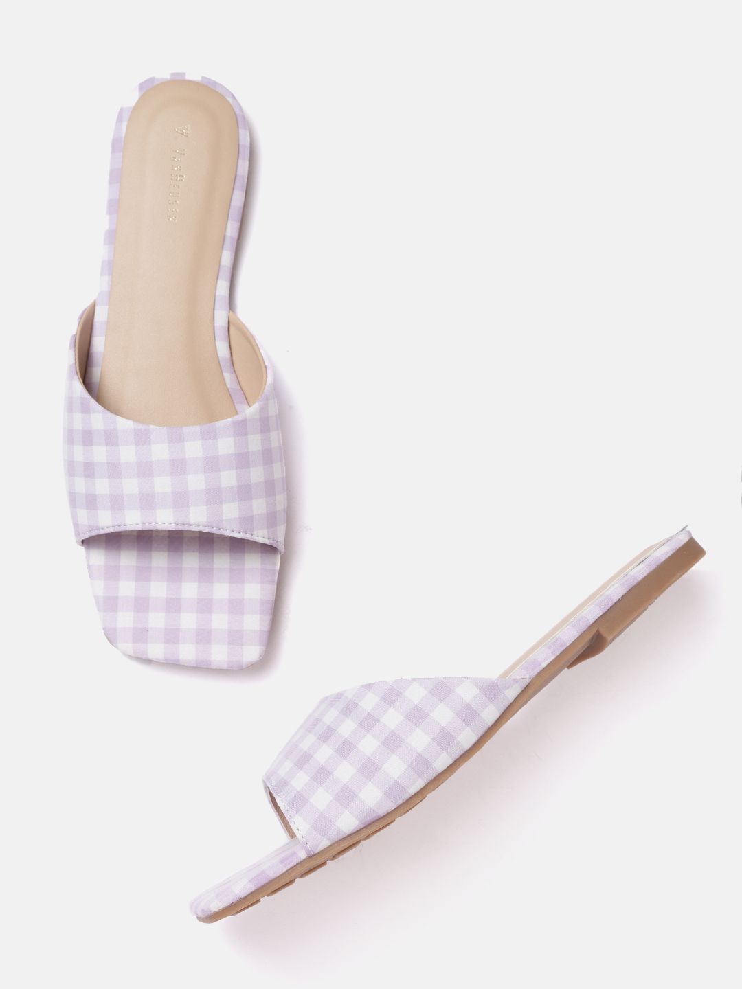 Van Heusen Woman White & Lavender Checked Open Toe Flats Price in India