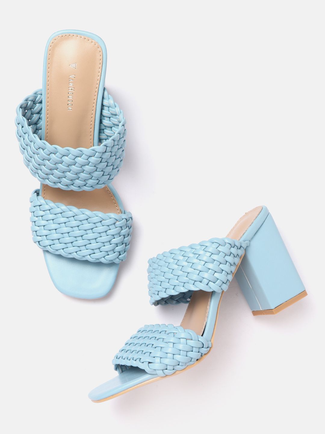 Van Heusen Woman Blue Solid Braided Design Block Heels Price in India
