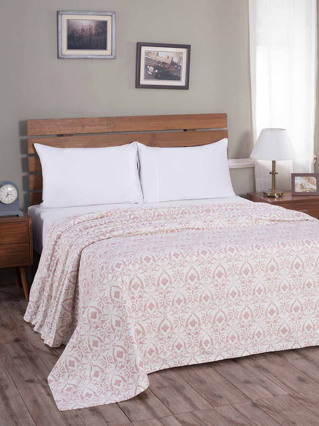 MASPAR Mauve & White 318 GSM Printed Double Bed Cover Price in India