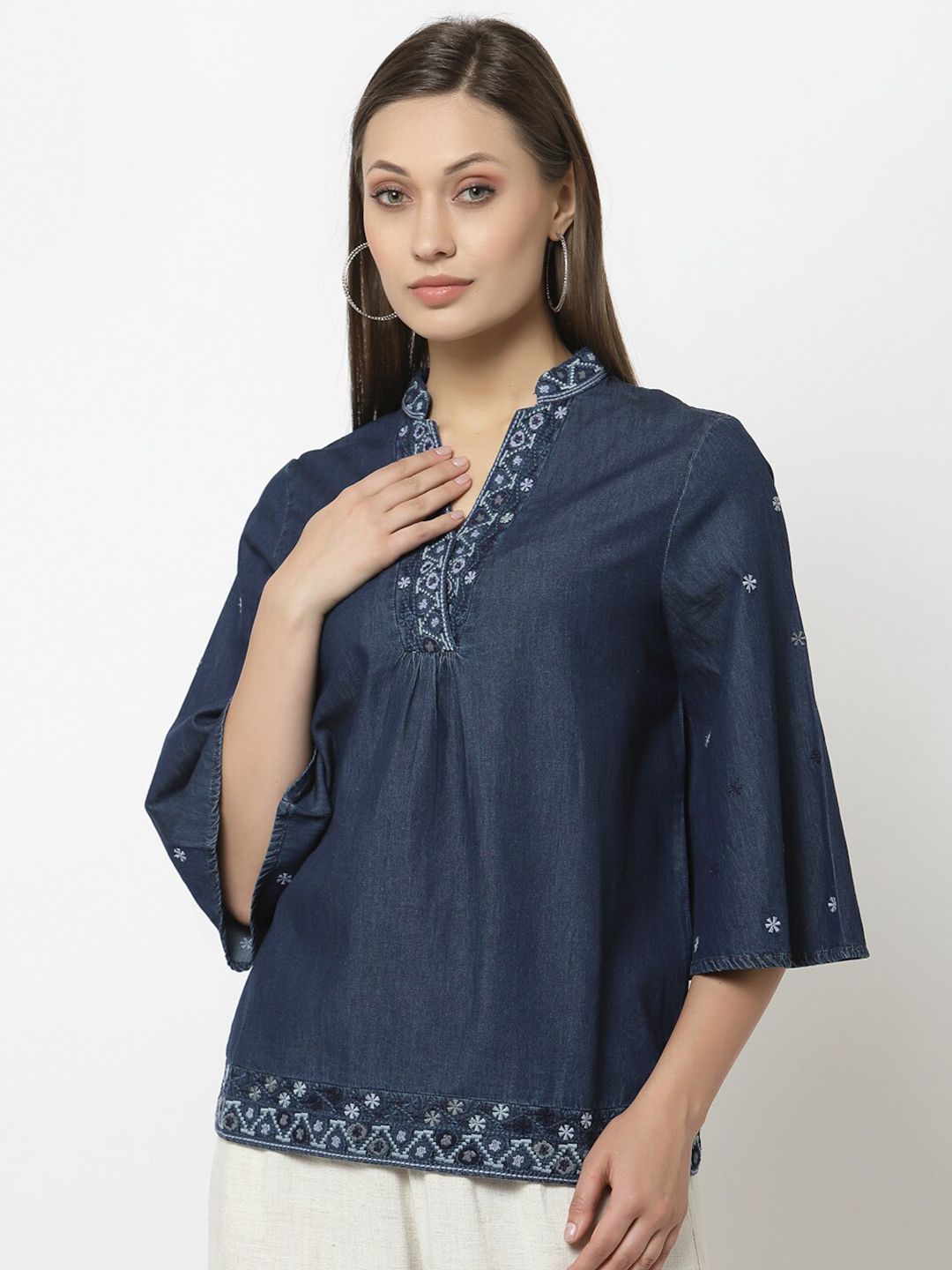Gipsy Navy Blue Embroidered Top Price in India