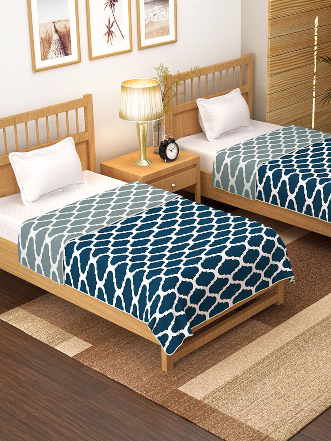 Story@home Blue & White Set of 2 AC Room 150 GSM Single Bed Dohar Price in India