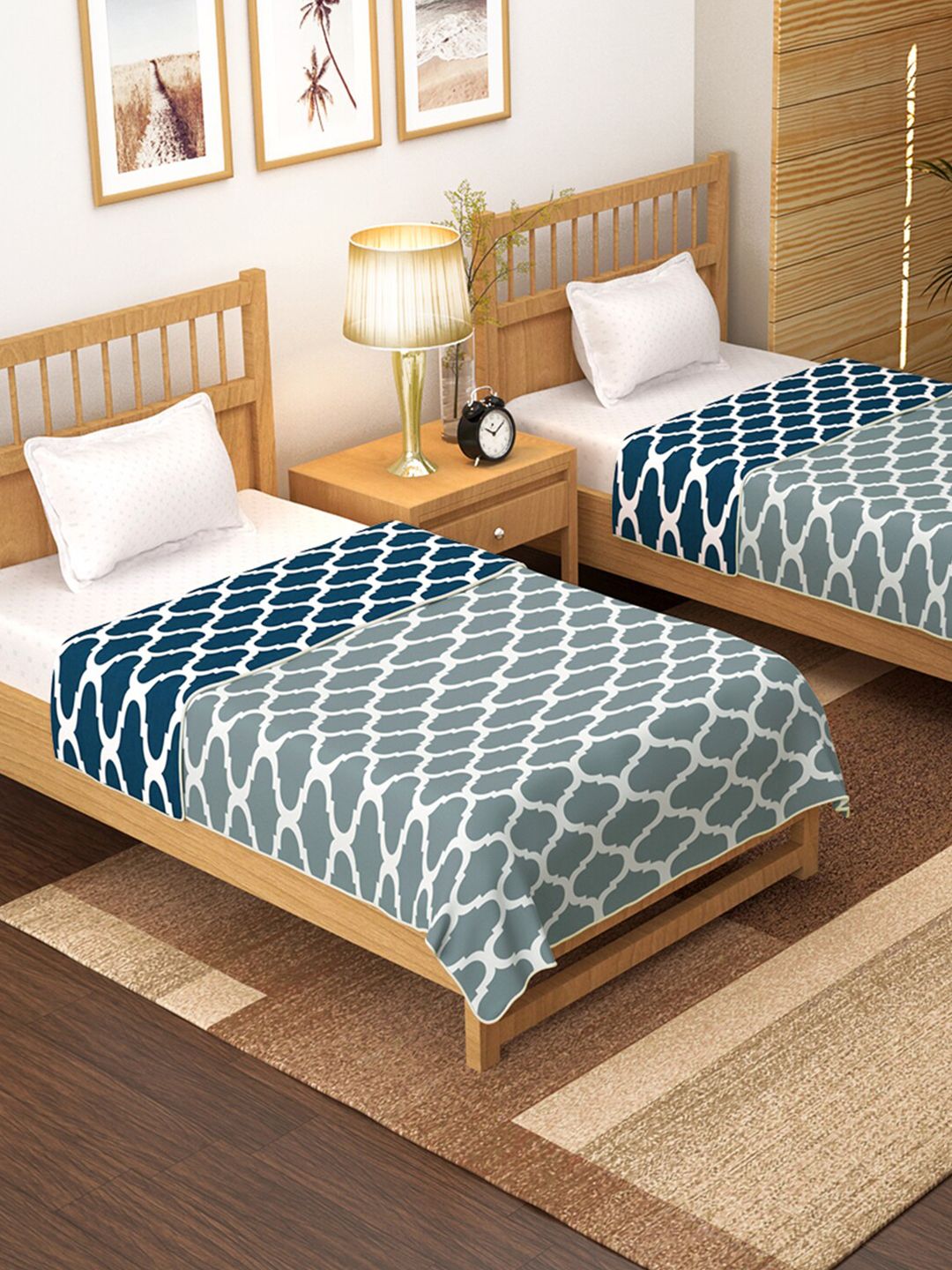 Story@home Grey & Blue Set of 2 AC Room 150 GSM Single Bed Dohar Price in India
