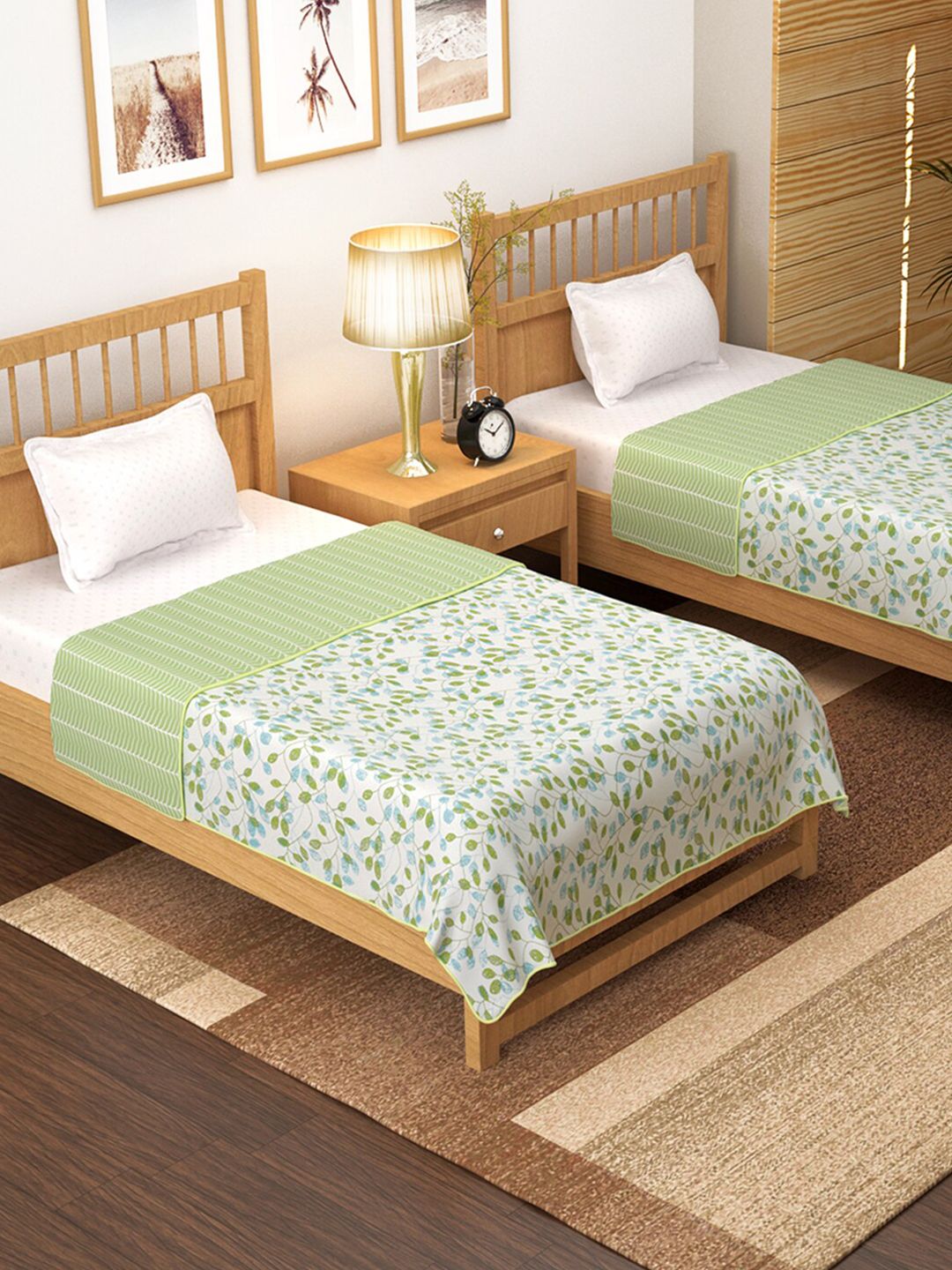 Story@home Olive Green & Blue Set of 2 Floral AC Room 150 GSM Single Bed Dohar Price in India