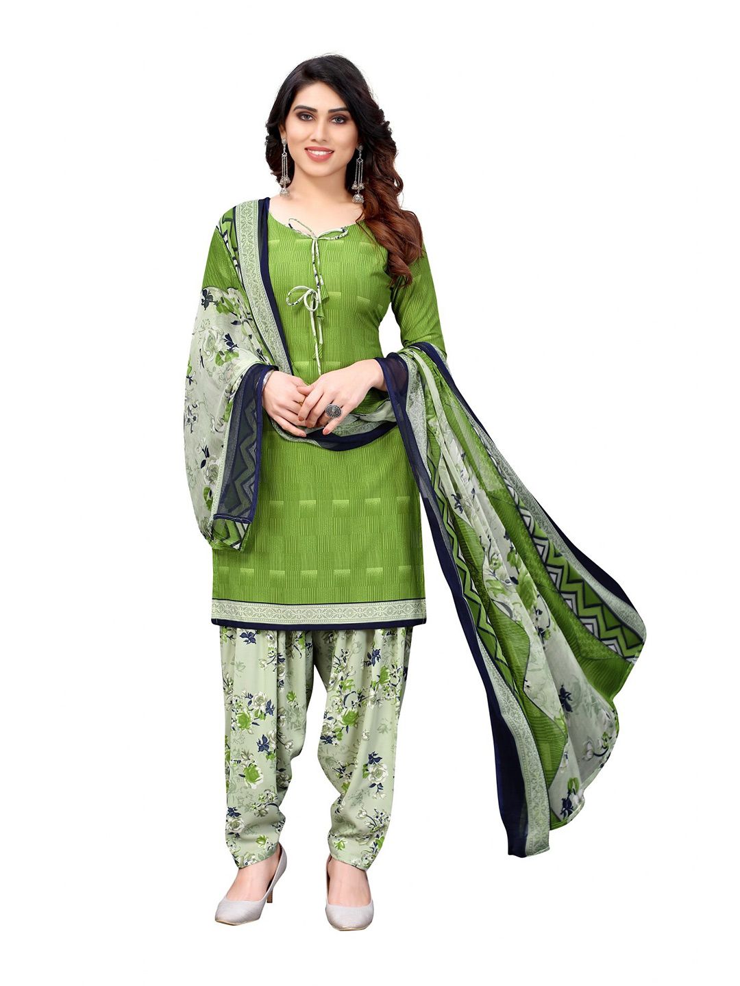 Iris Green & Blue Printed Unstitched Dress Material Price in India