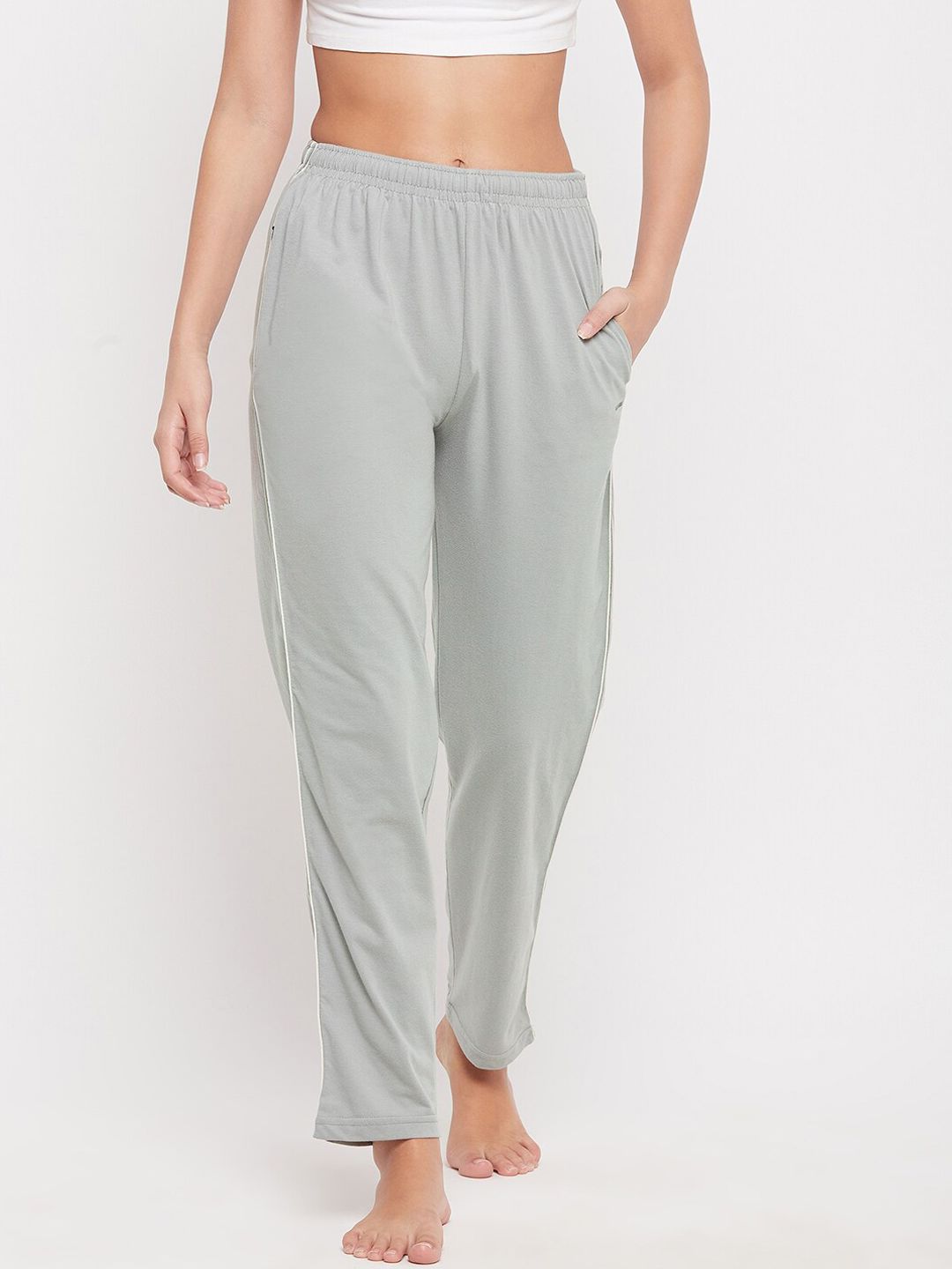 Okane Women Solid Ice Olive Cotton Lounge Pants Price in India