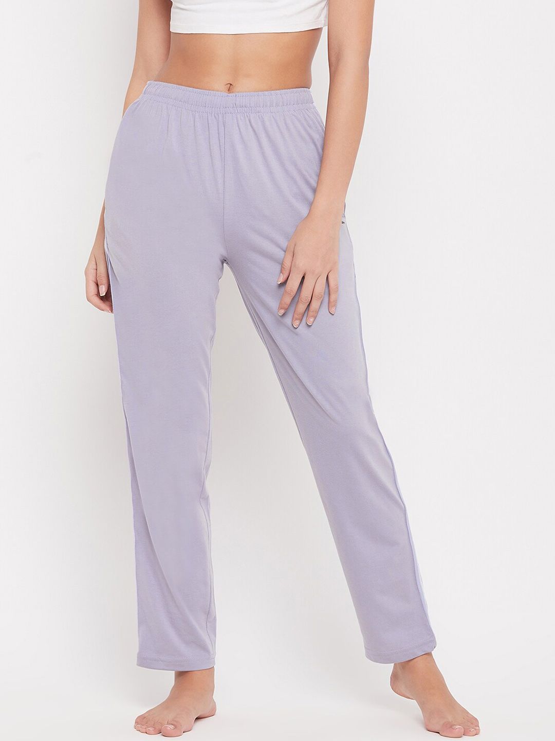 Okane Women Mauve-Purple Solid Cotton Lounge Pants Price in India