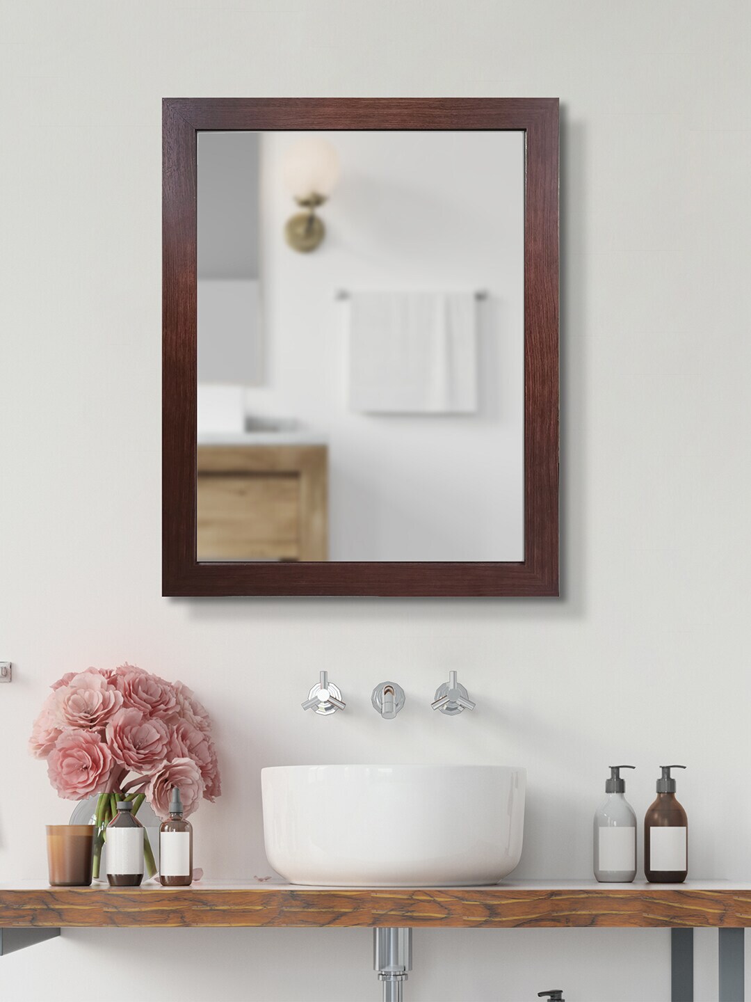 HomeTown Brown MDF  Textured Frame Wall Mirror Price in India