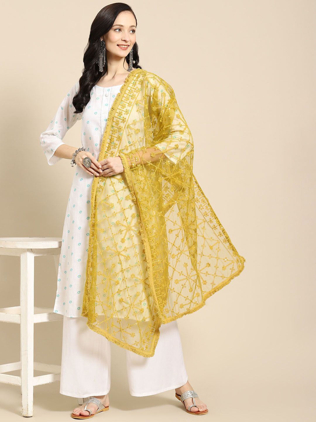 Saadgi Fluorescent Green Chikankari Embroidered Dupatta