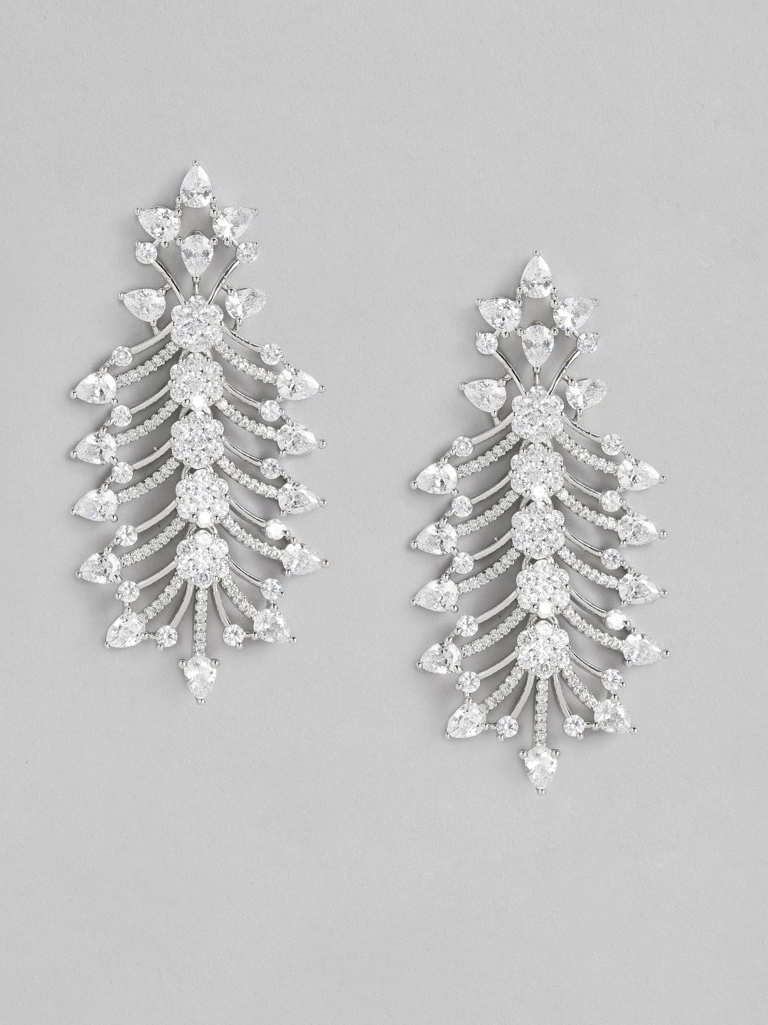 Peora Silver-Plated AD-Studded Drop Earrings Price in India