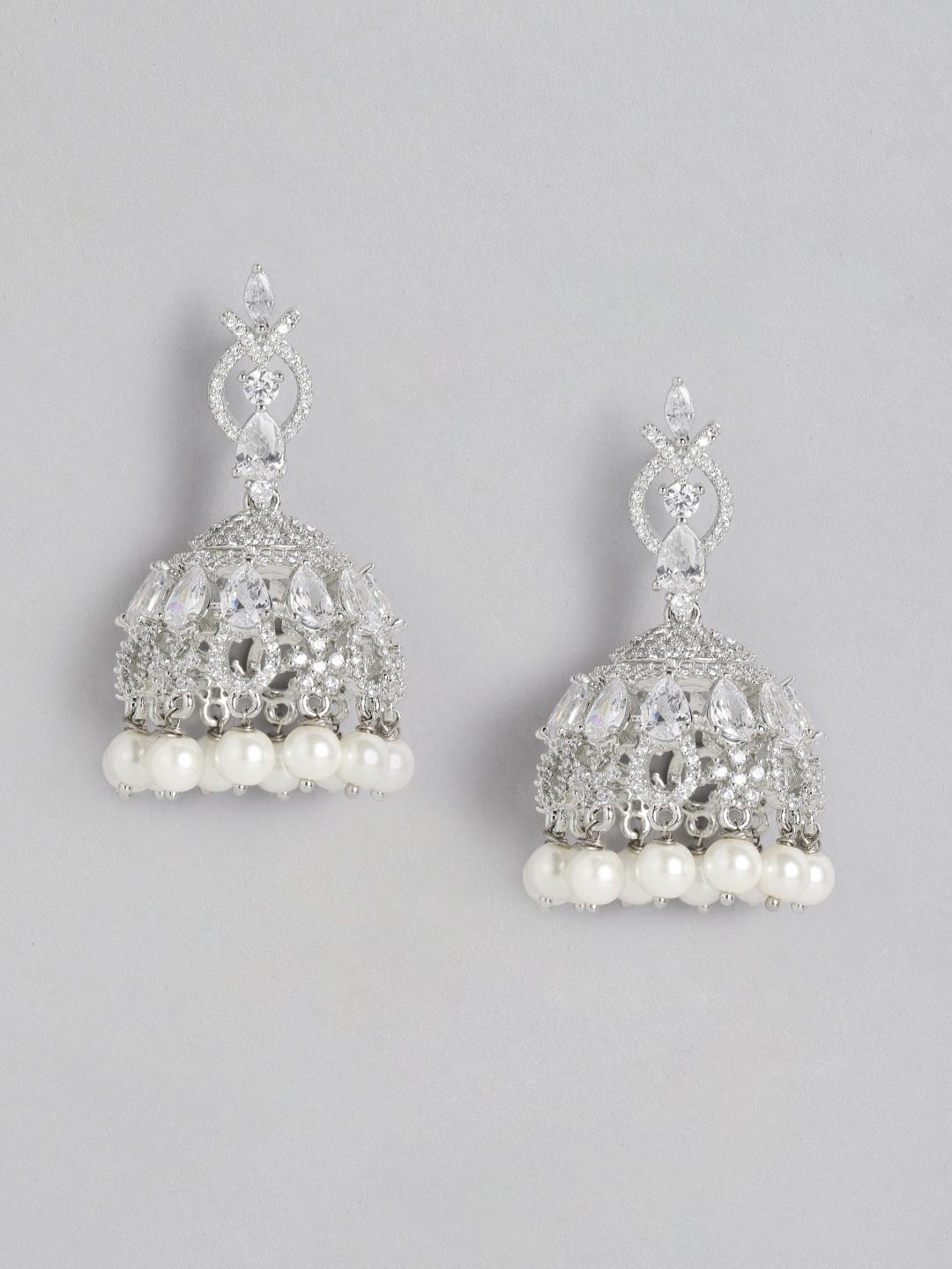 Peora Silver-Plated AD-Studded Jhumkas Earrings Price in India