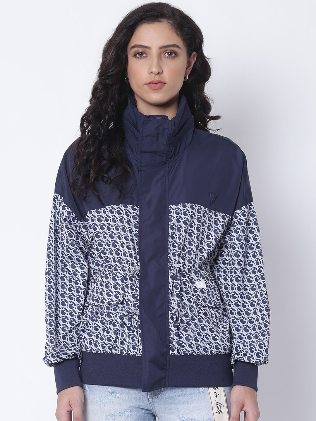 GUESS Women Blue Colourblocked Windcheater Outdoor Jacket Price in India