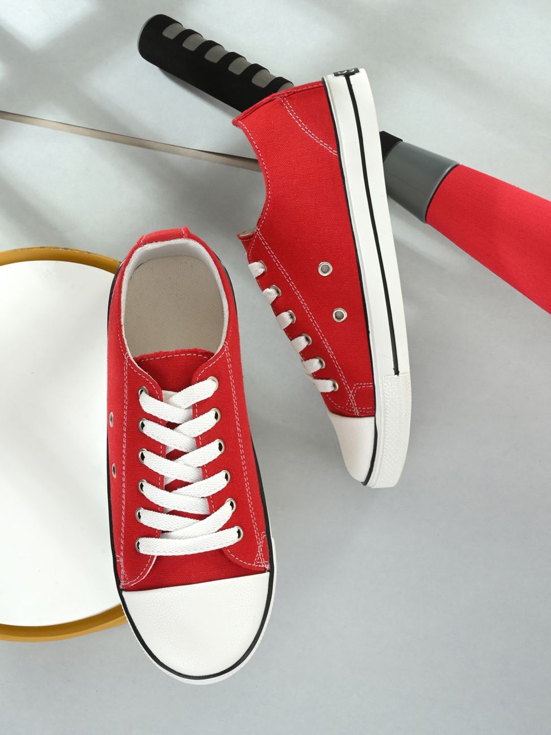 DEAS Women Red Colourblocked Sneakers Canvas Shoes Price in India
