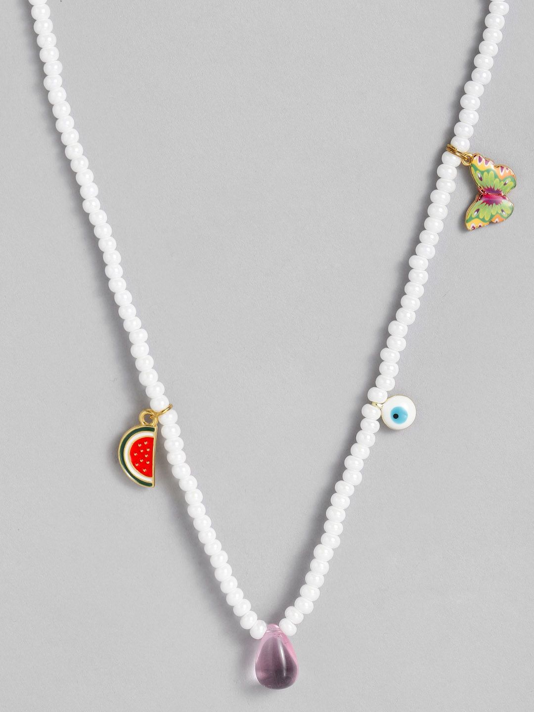 CHINI C White Tear Drop Shaped Beaded Necklace Price in India