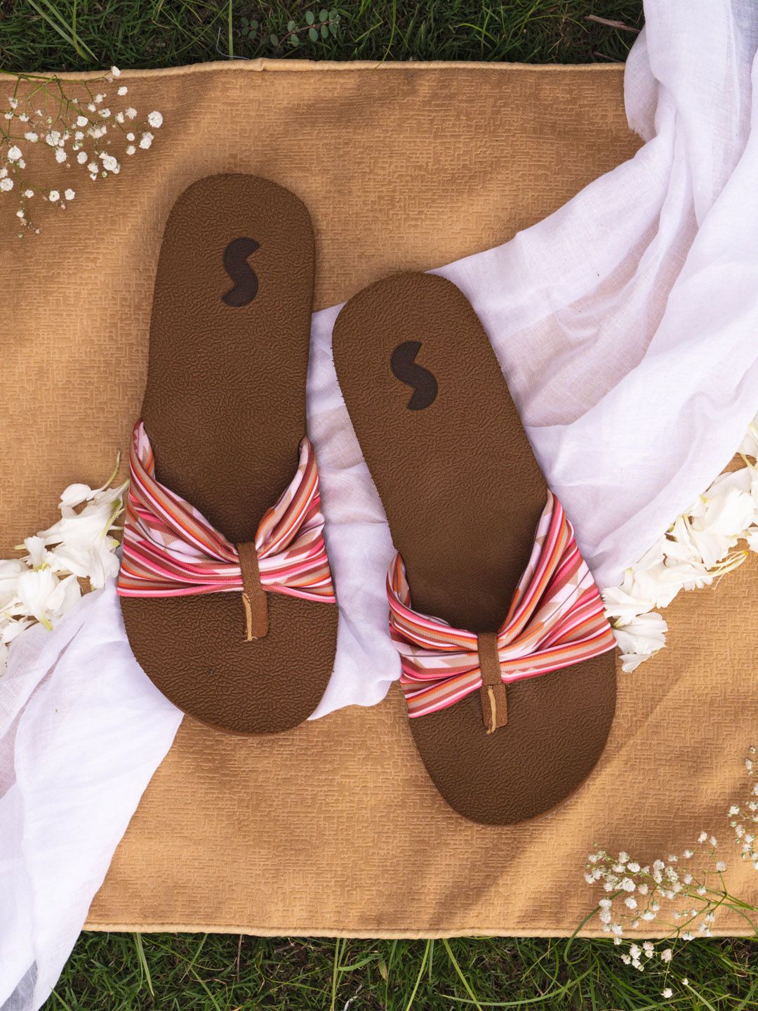 Solethreads Women Brown & Pink Thong Flip-Flops Price in India