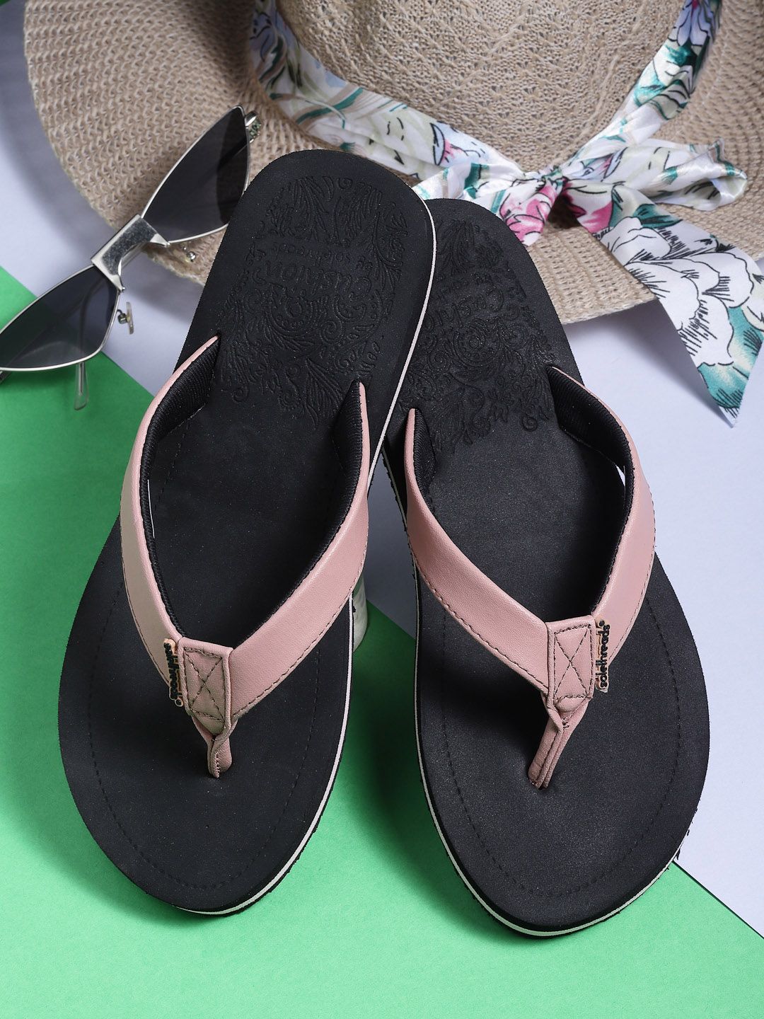 Solethreads Women Black & Pink Thong Flip-Flops Price in India