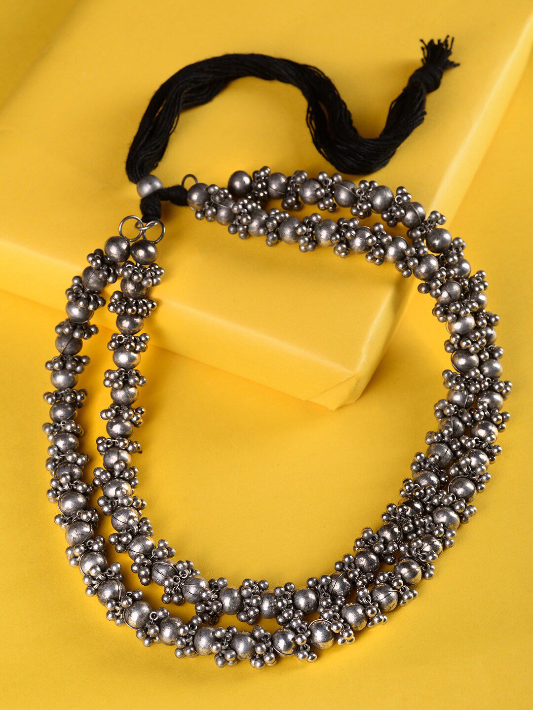 Saraf RS Jewellery Silver-Toned & Black German Silver Oxidised Necklace Price in India