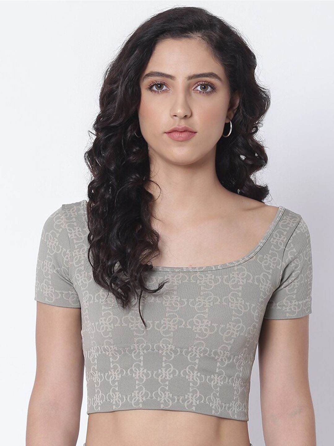 GUESS Green Print Jacquard Crop Top