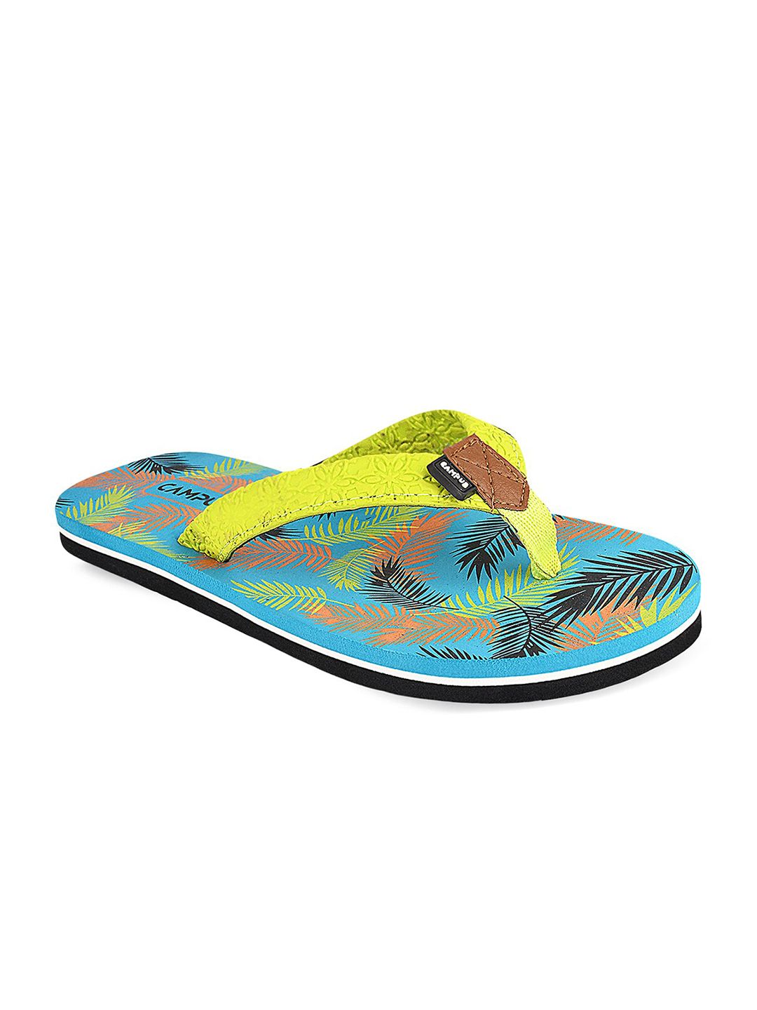 Campus Women Blue & Yellow Printed Thong Flip-Flops Price in India