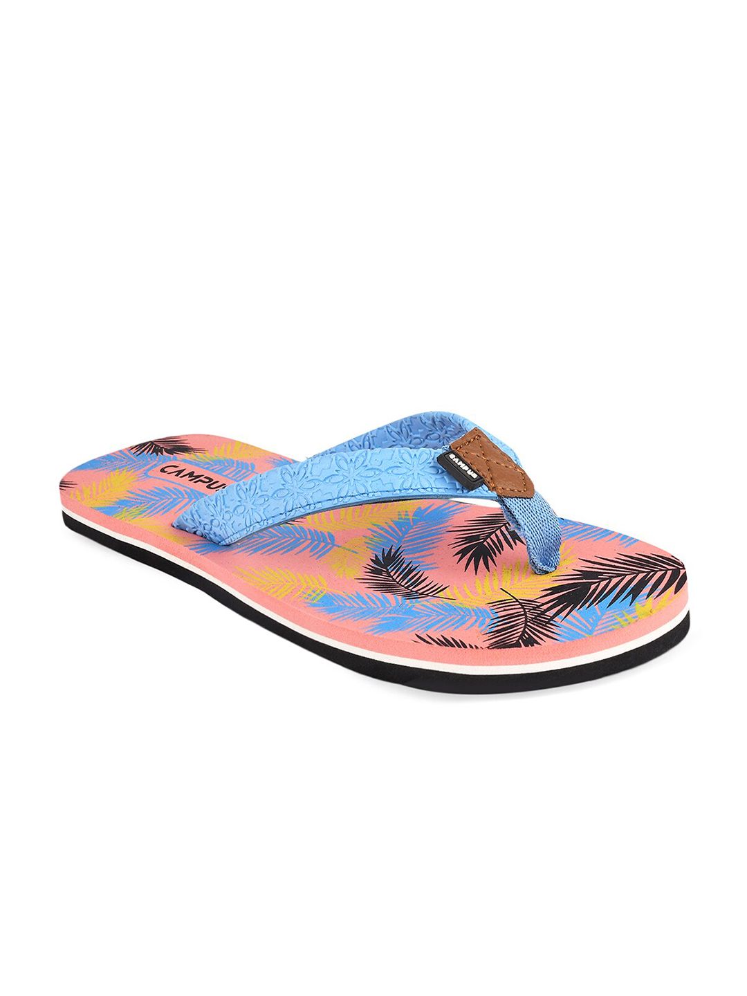 Campus Women Peach-Coloured & Blue Printed Thong Flip-Flops Price in India