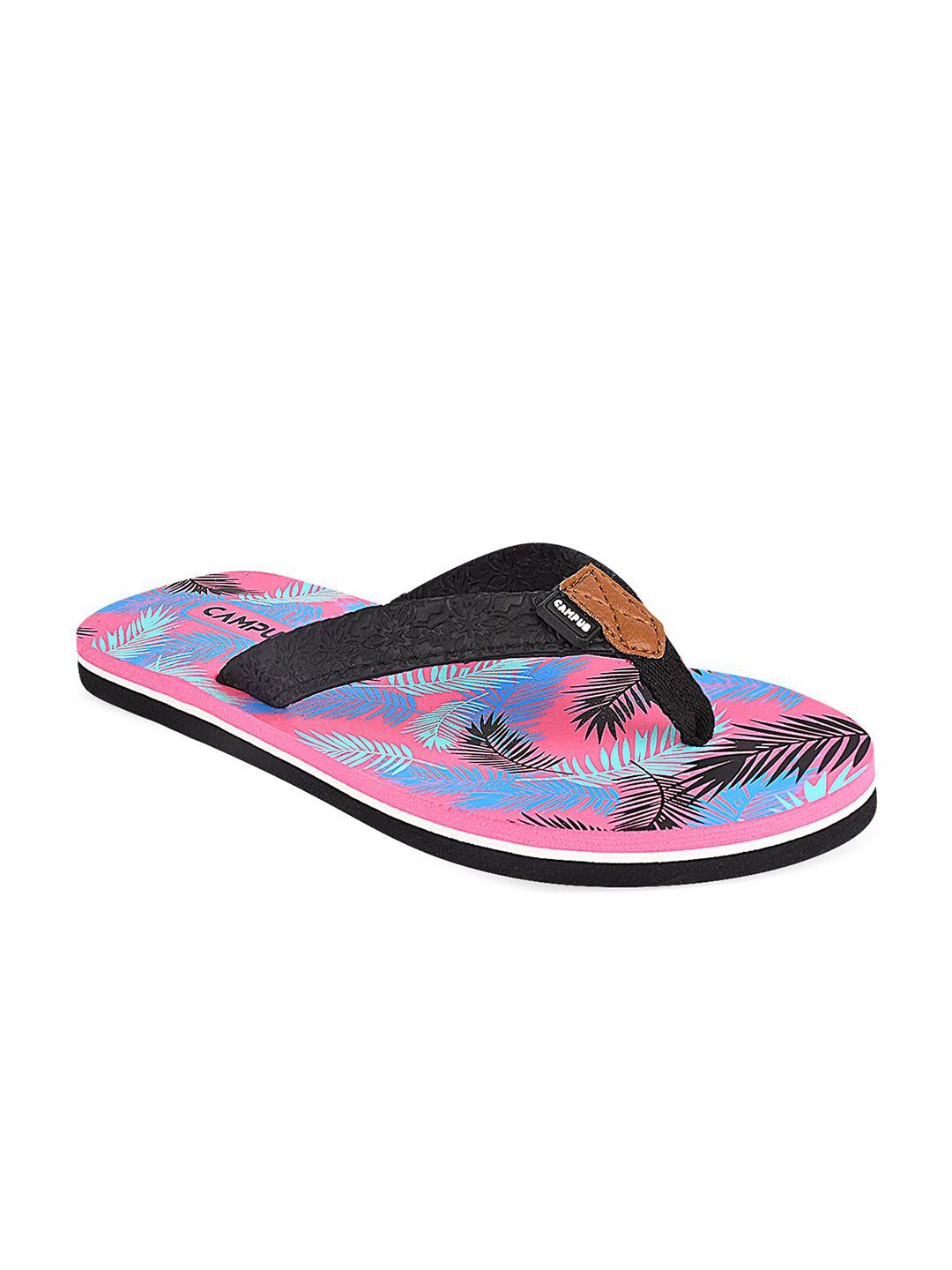 Campus Women Pink & Black Printed Thong Flip-Flops Price in India