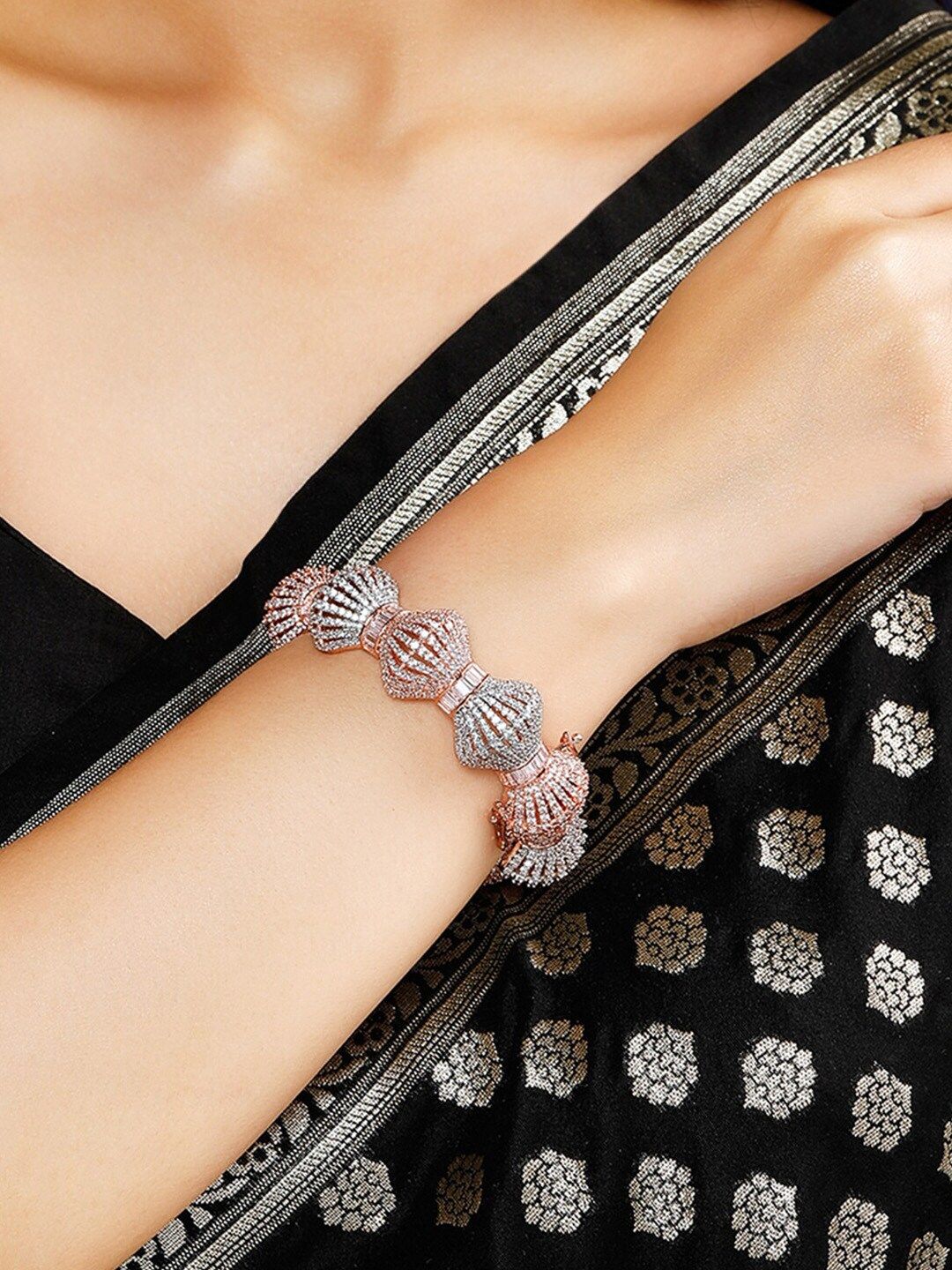 Rubans Women Rose Gold & Silver-Toned American Diamond Handcrafted Rose Gold-Plated Kada Bracelet Price in India