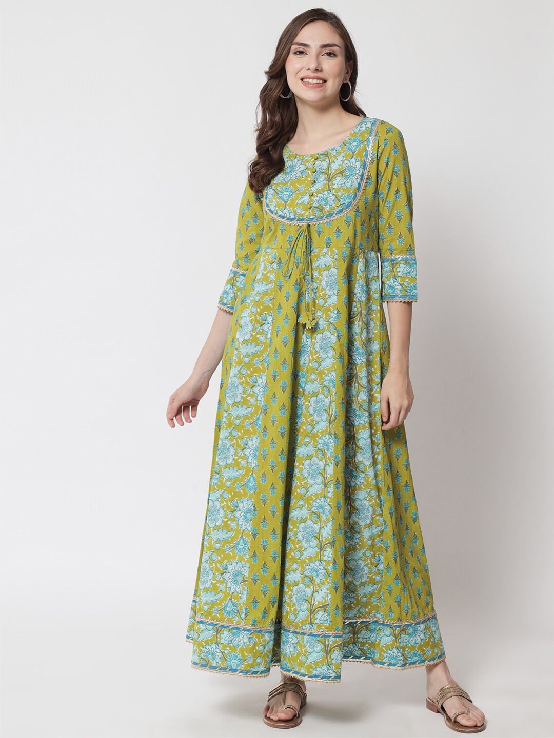 Meeranshi Lime Green Floral Maxi Dress Price in India