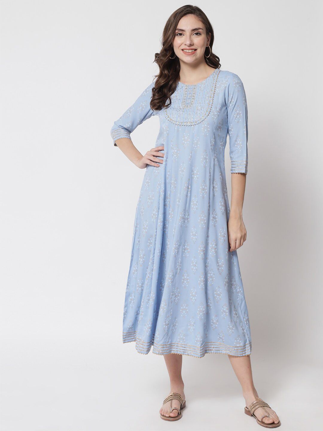 Meeranshi Women Blue A-Line Midi Dress Price in India