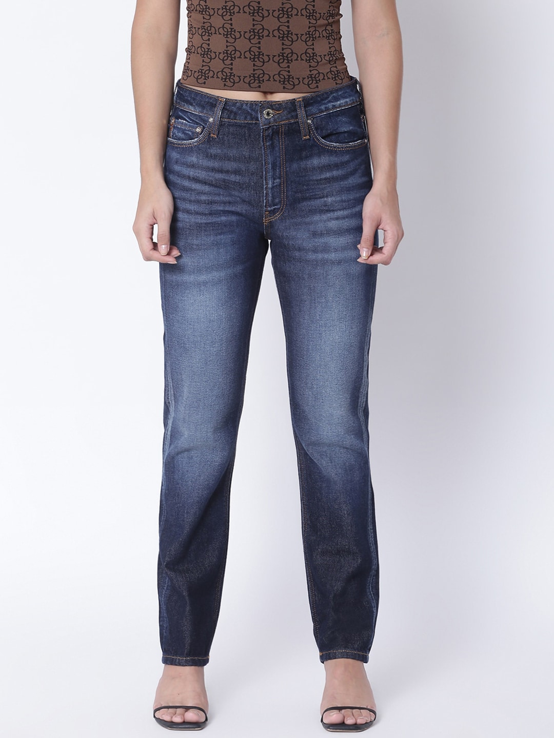 GUESS Women Blue Heavy Fade Jeans Price in India