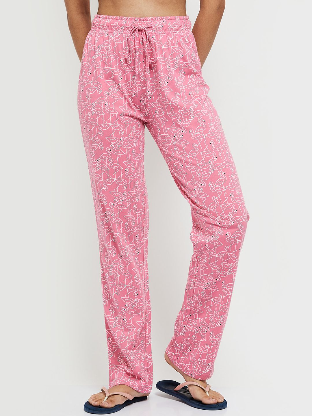 max Women Pink Printed Cotton Lounge Pants Price in India