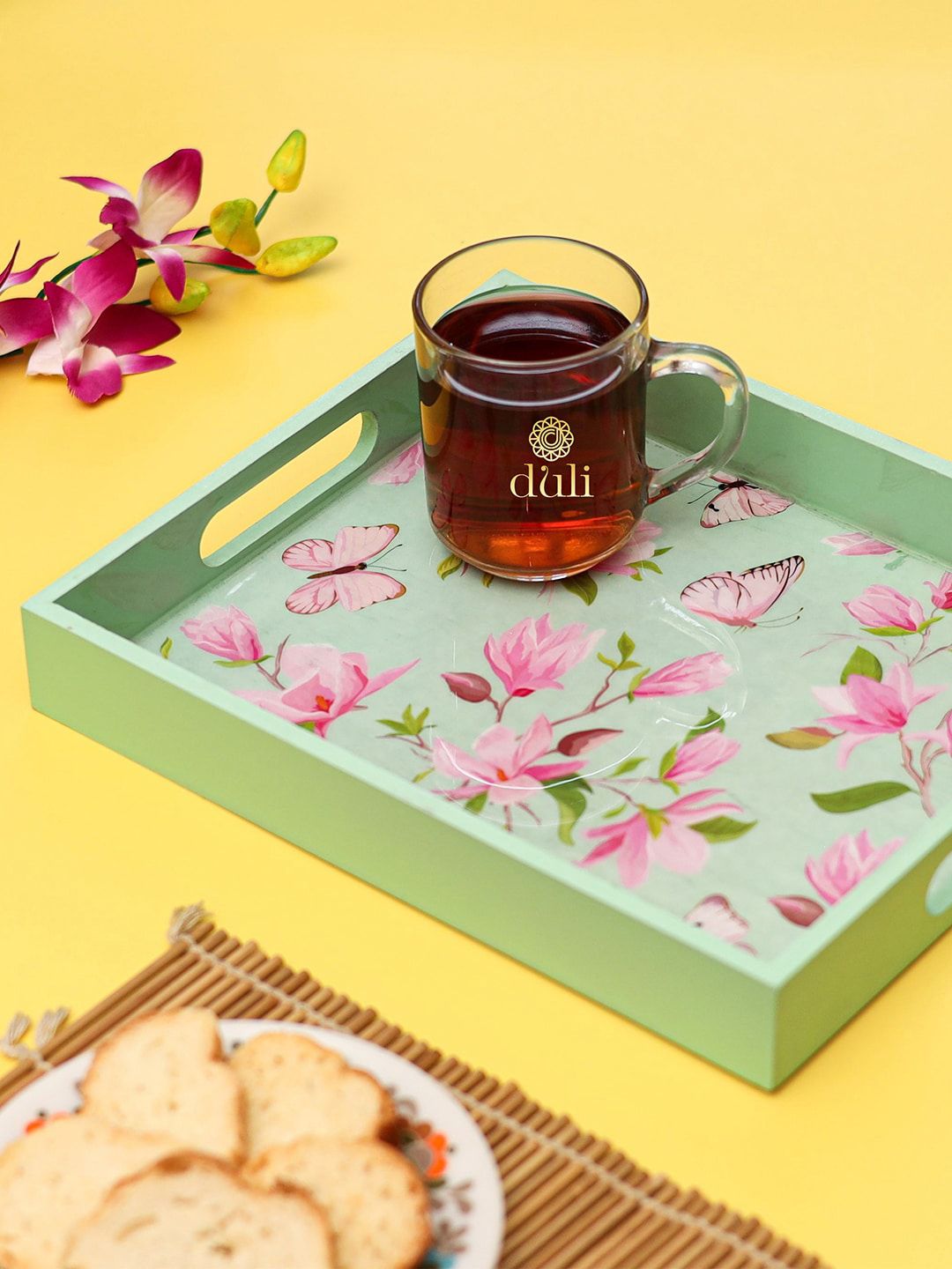 DULI Green & Pink Painted Enamel Coated Multipurpose Tray Price in India