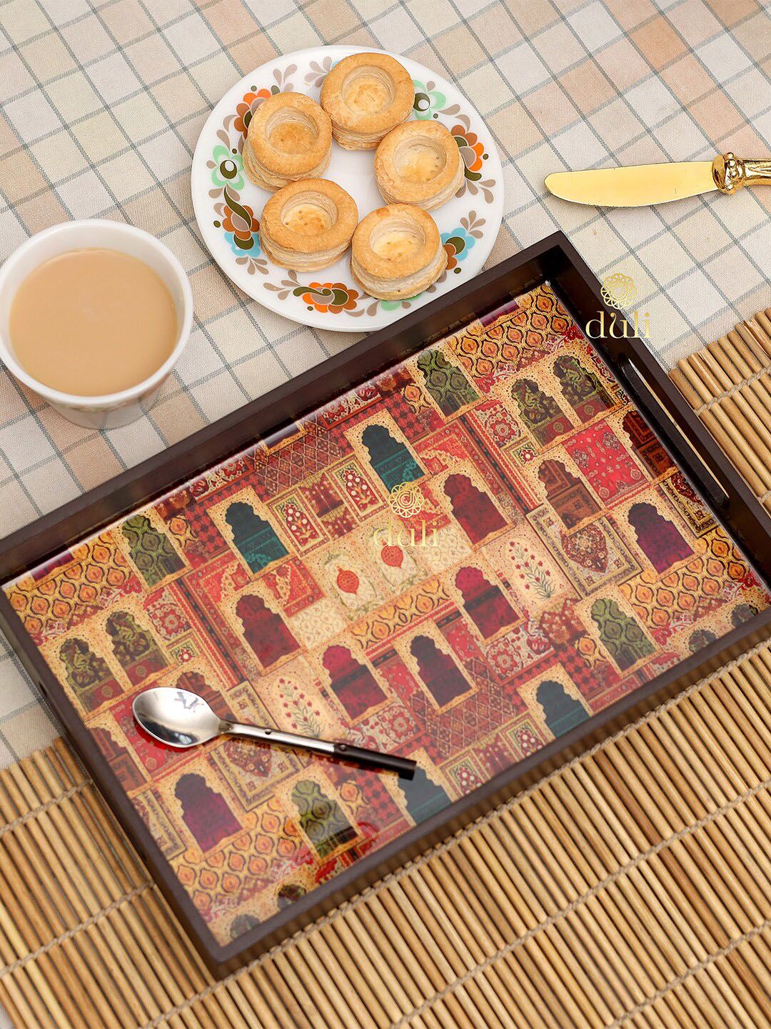DULI Brown & Yellow Printed Serving Tray Price in India