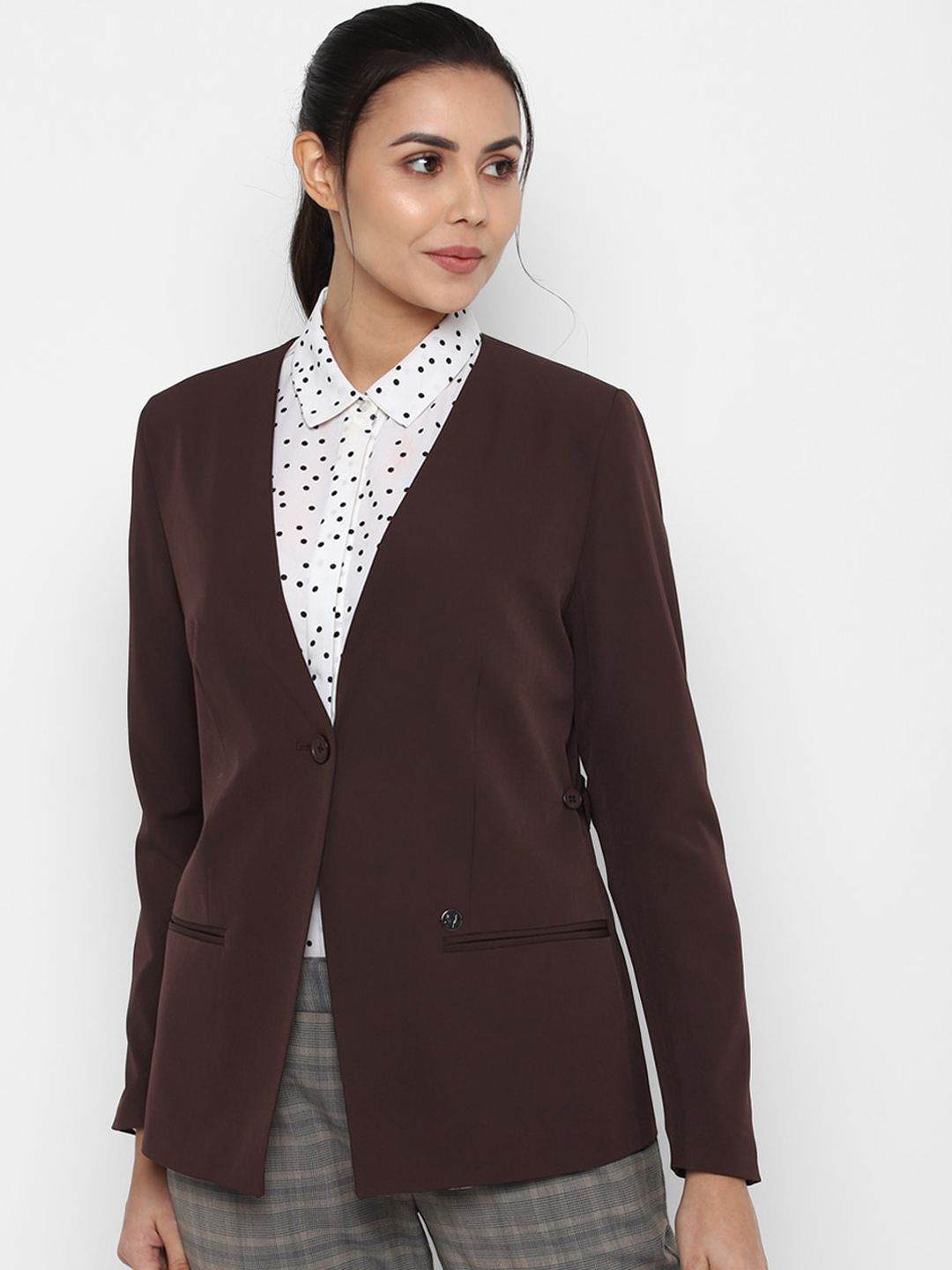 Allen Solly Woman Brown Solid Single Breasted Casual Blazers Price in India