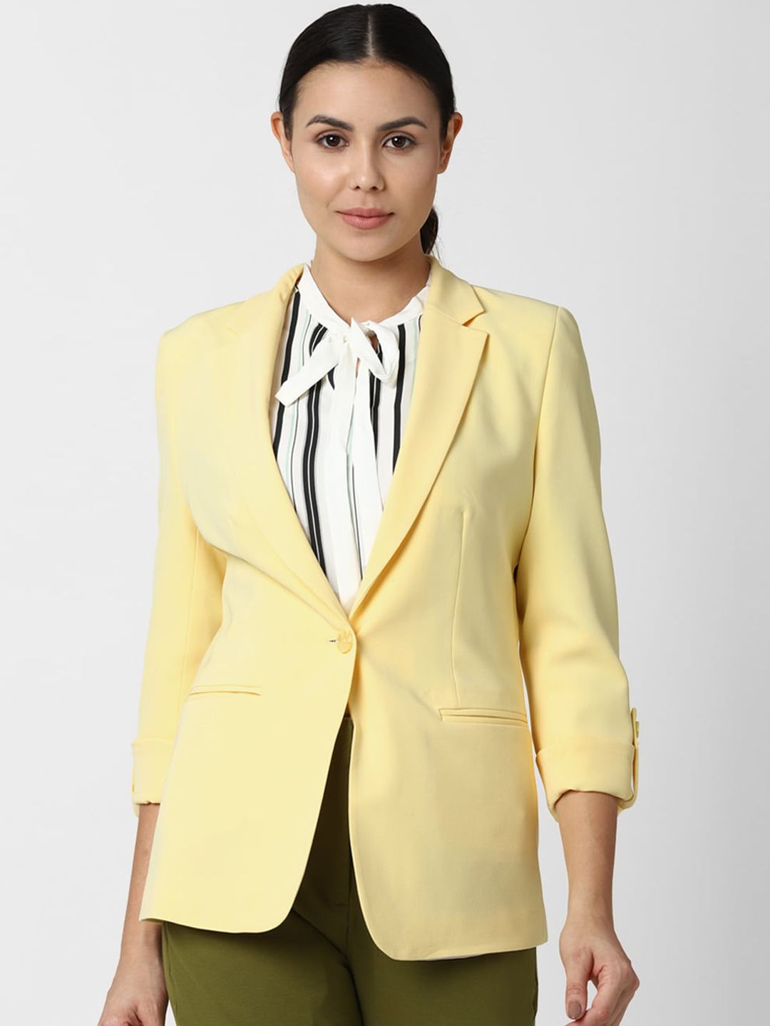Van Heusen Woman Women Yellow Solid Single Breasted Blazers Price in India
