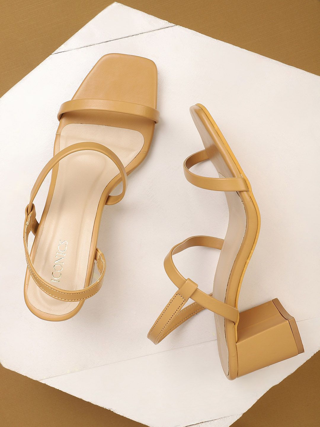 ICONICS Camel Brown Solid Block Sandals