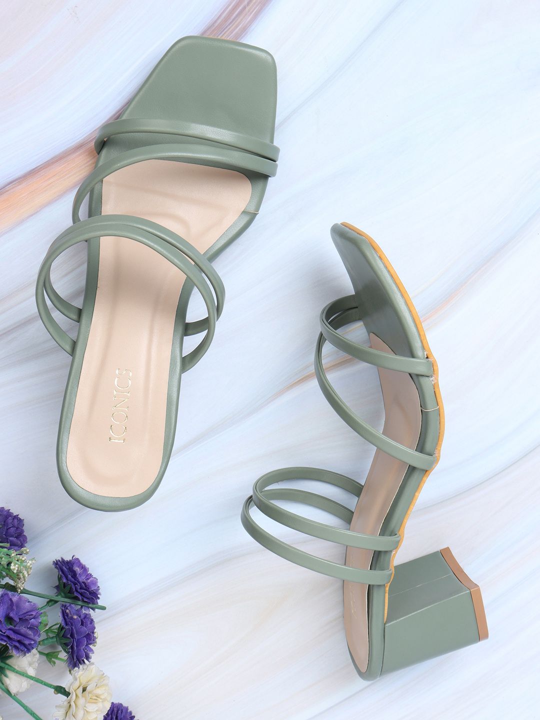 ICONICS Women Sage Green Black Heels Price in India