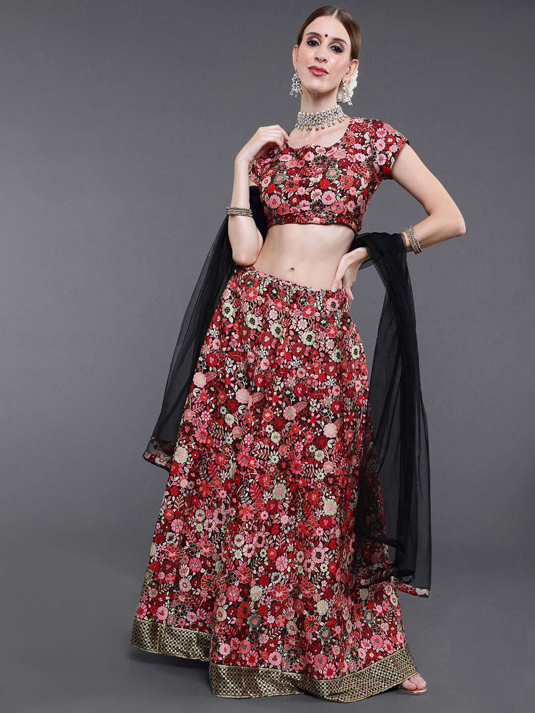 saubhagya Red Ready to Wear Lehenga & Blouse With Dupatta Price in India