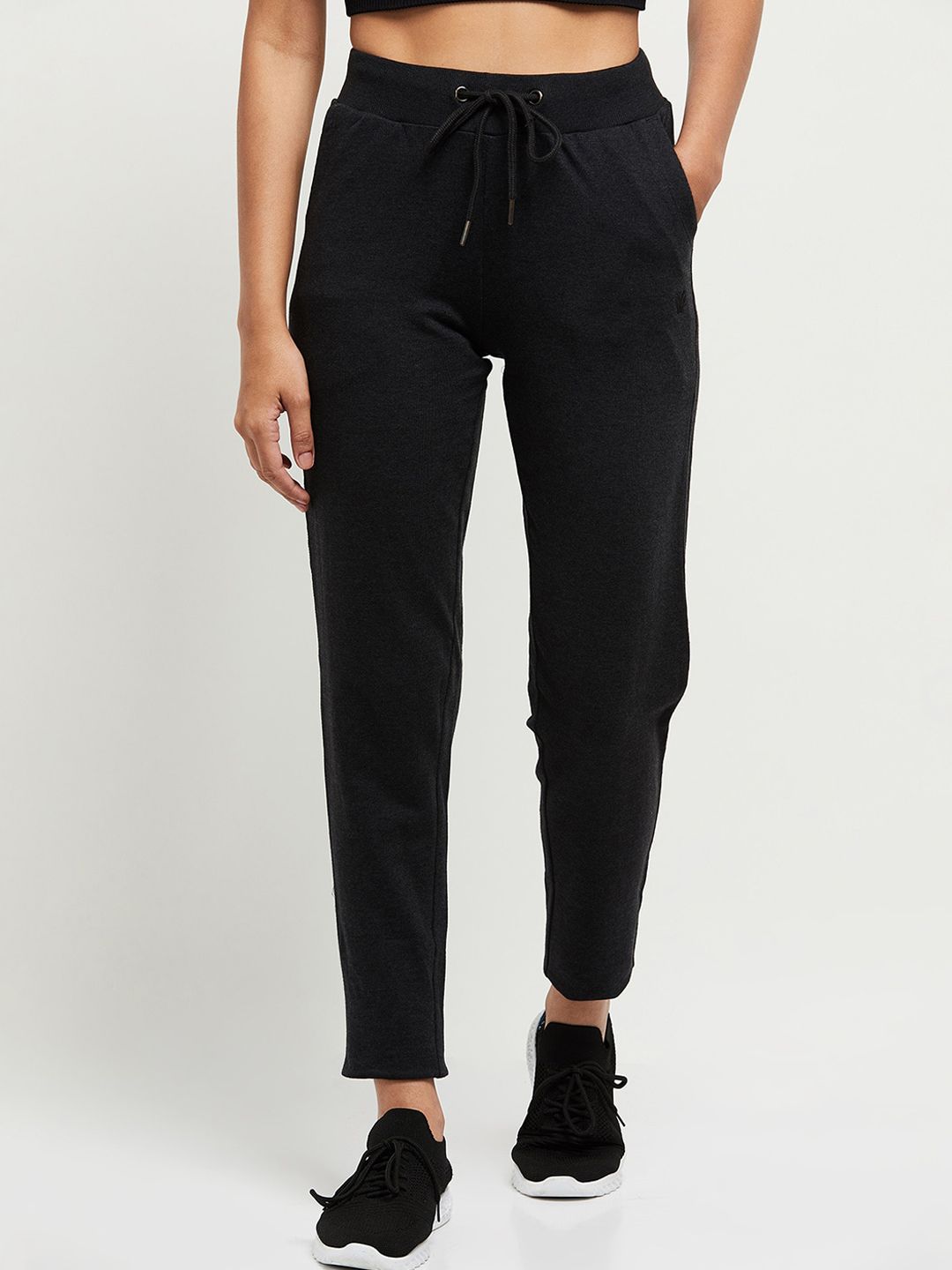 max Women Black Solid Regular-Fit Track Pants Price in India