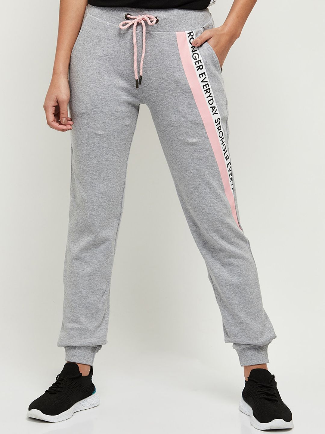 max Women Grey Melange Printed Cotton Track Pants Price in India